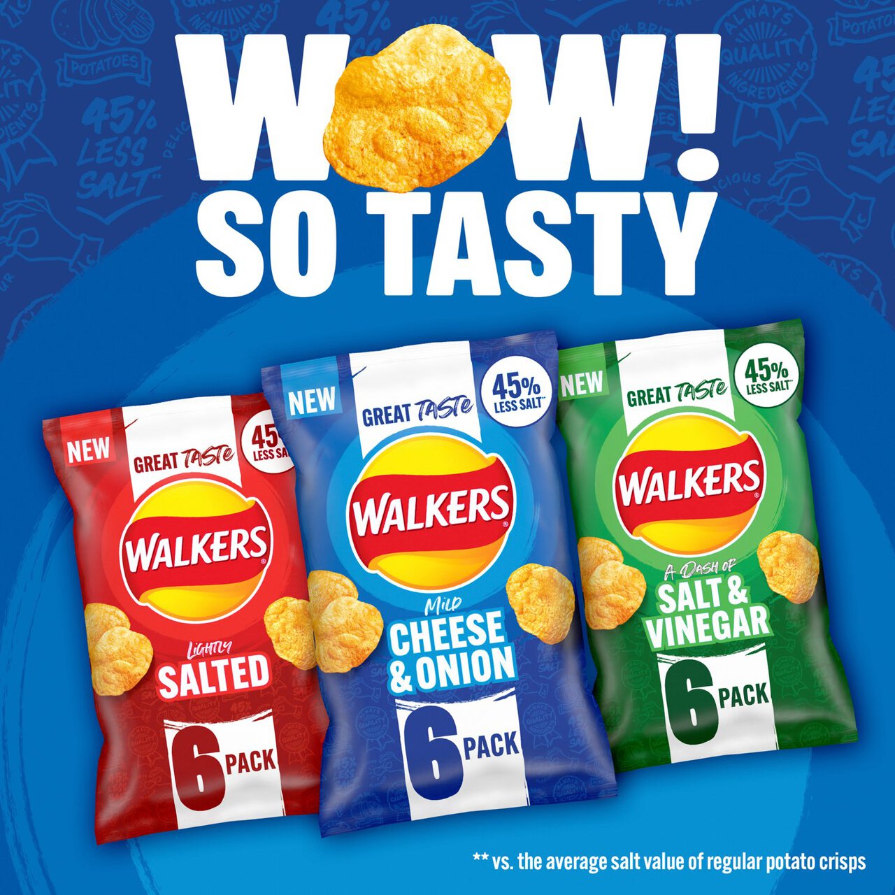 Walkers Less Salt Mild Cheese & Onion Multipack Crisps 6 per pack