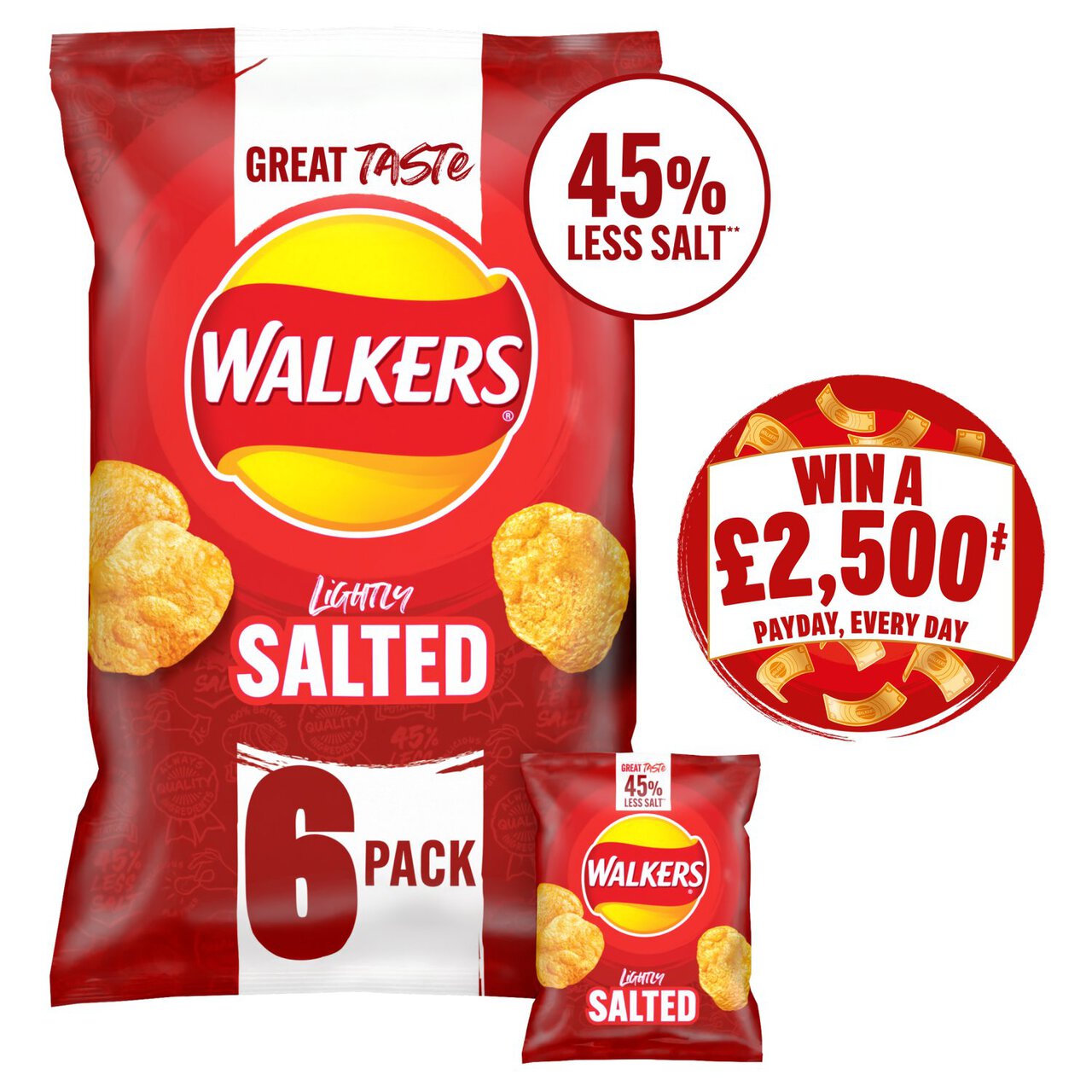 Walkers Less Salt Lightly Salted Multipack Crisps 6 per pack