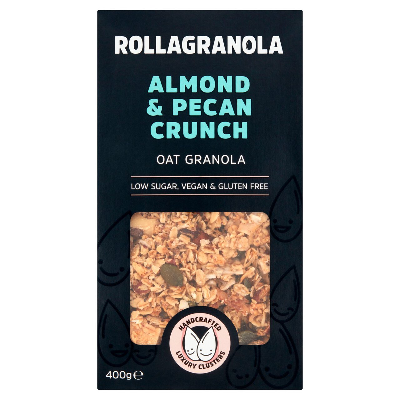Rollagranola Almond Pecan Crunch, Oat Granola, Vegan, 2% Sugar, Gluten Free 400g