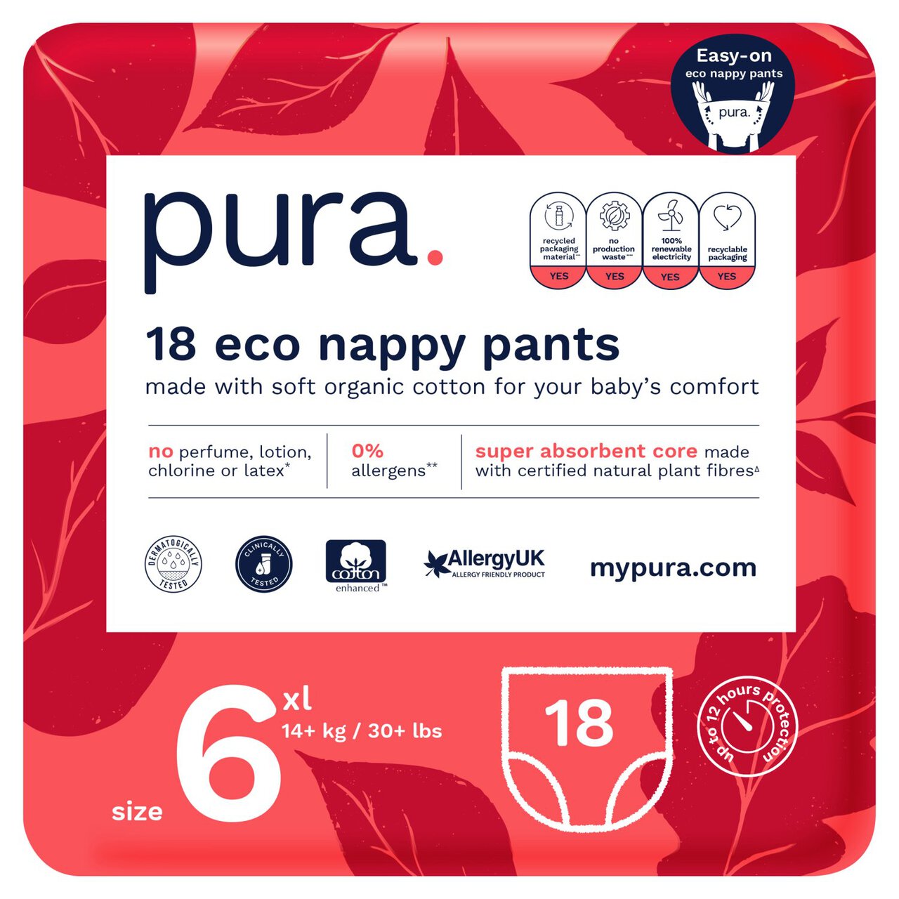 Pura High Performance Eco Nappy Pants, Size 6 (14kg+) 18 per pack