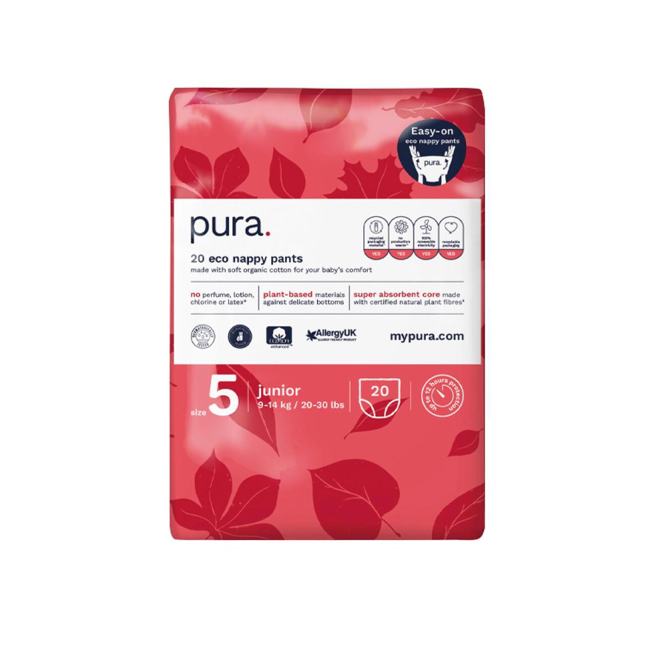 Pura High Performance Eco Nappy Pants, Size 5 (9-14kg) 20 per pack