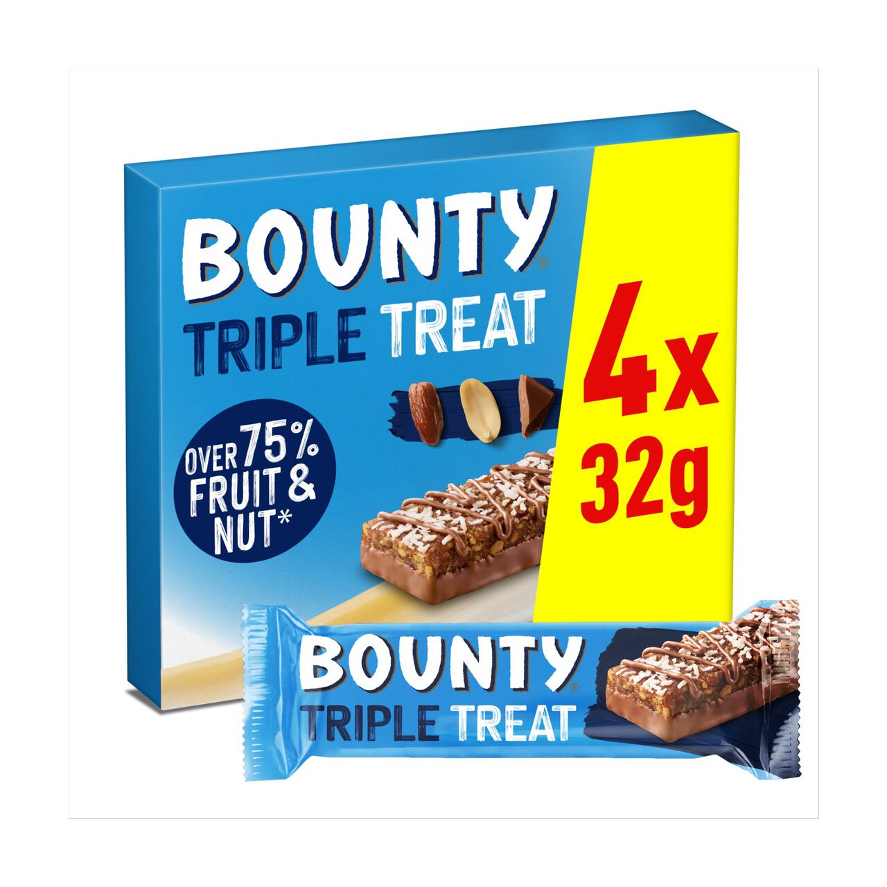 Bounty Triple Treat Fruit & Nut Milk Chocolate Snack Bars Multipack 4x32g 128g