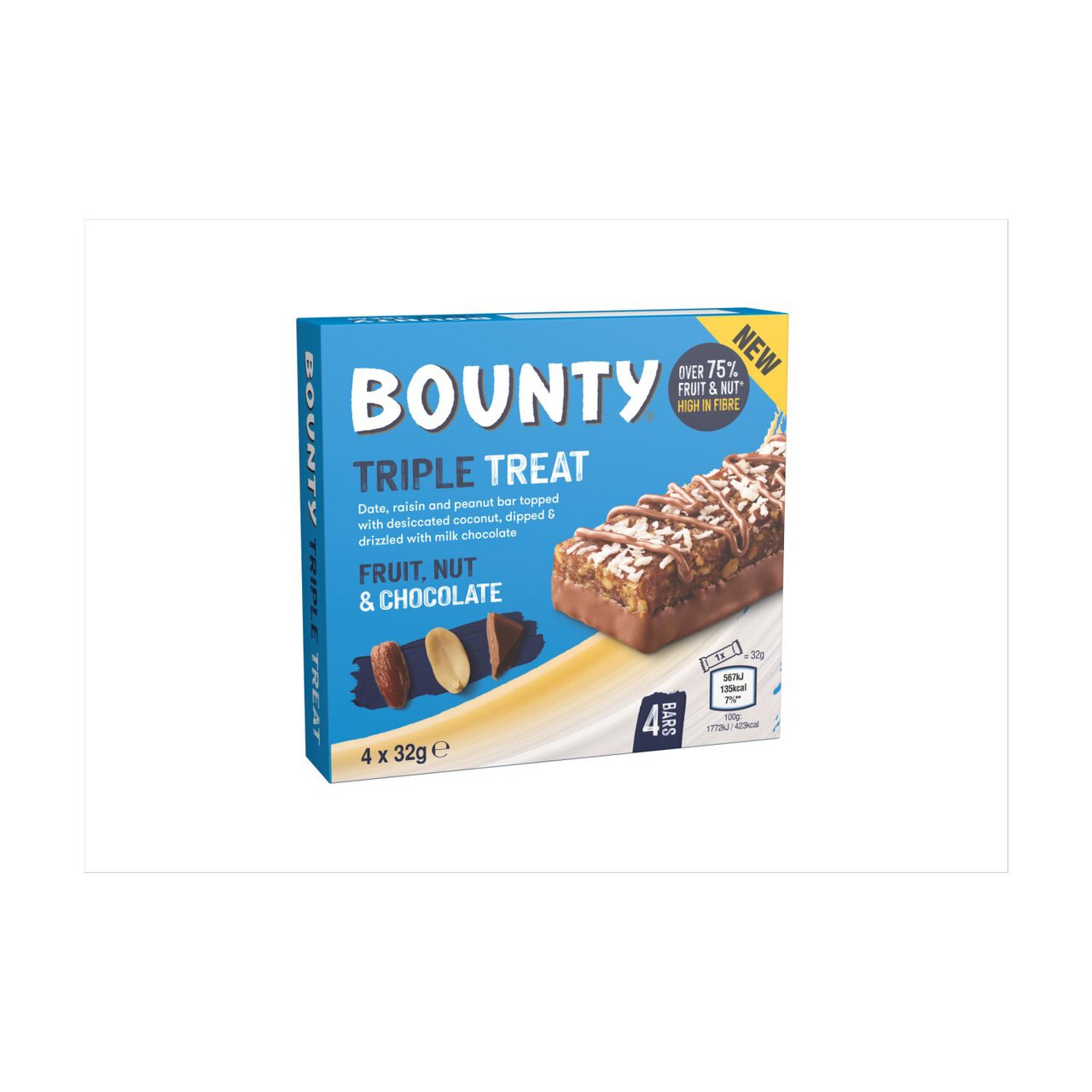 Bounty Triple Treat Fruit & Nut Milk Chocolate Bars Multipack 128g