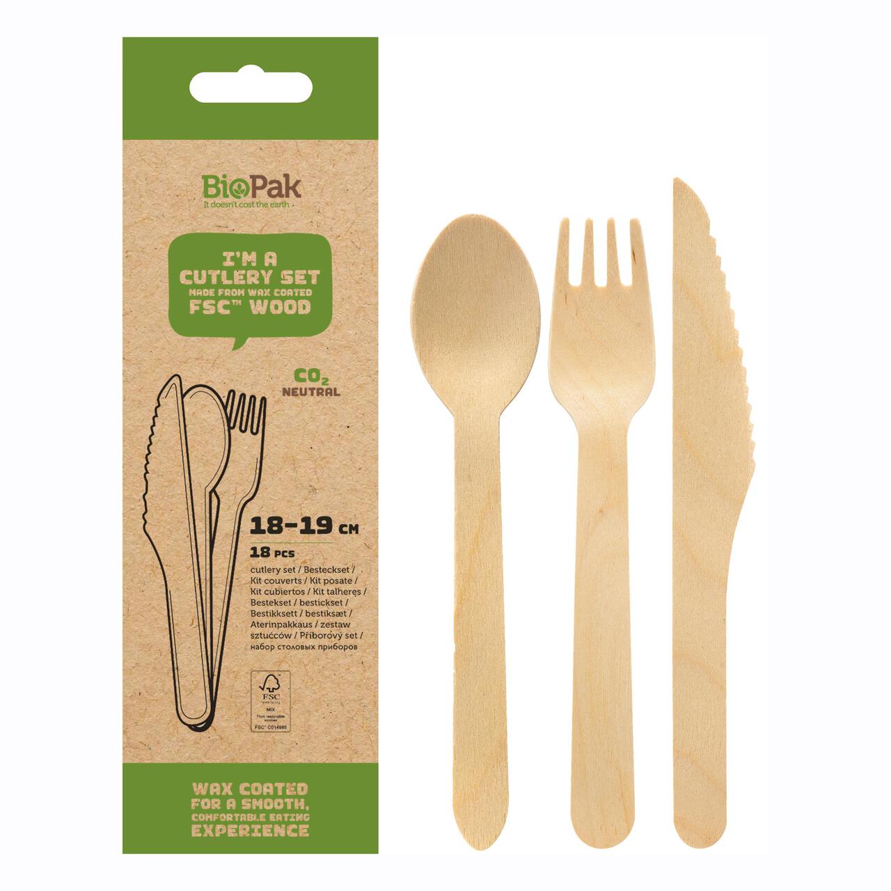 BioPak Mixed wooden cutlery 18 per pack