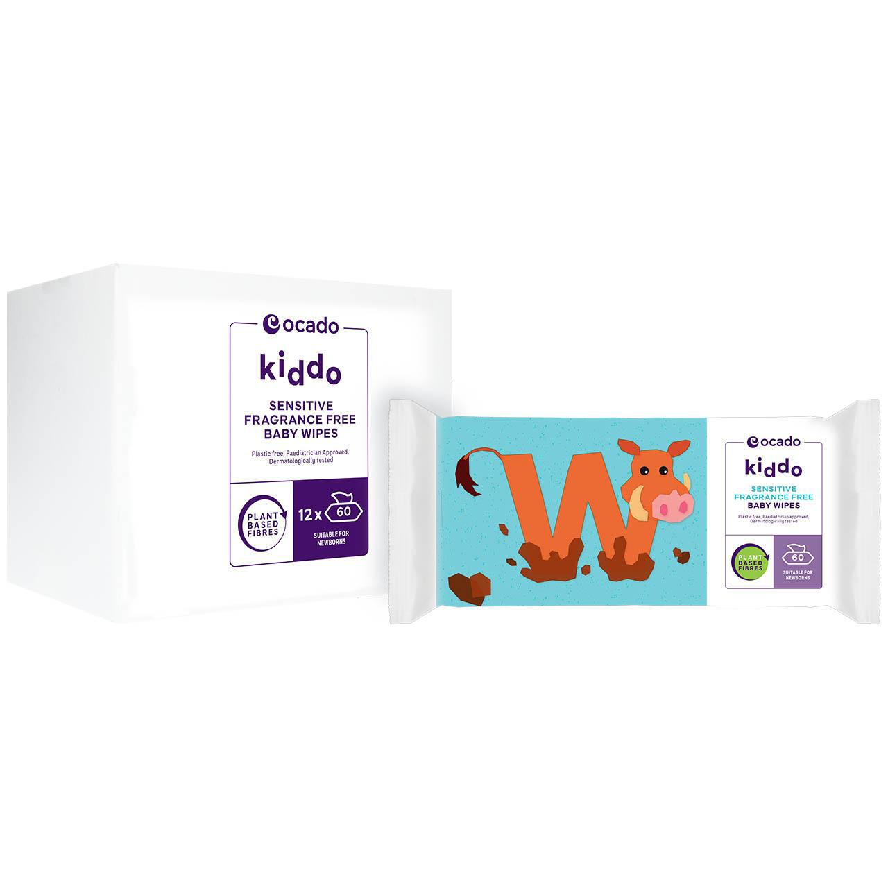 Ocado Kiddo Sensitive Fragrance Free Baby Wipes, Jumbo 12 x 60 per pack
