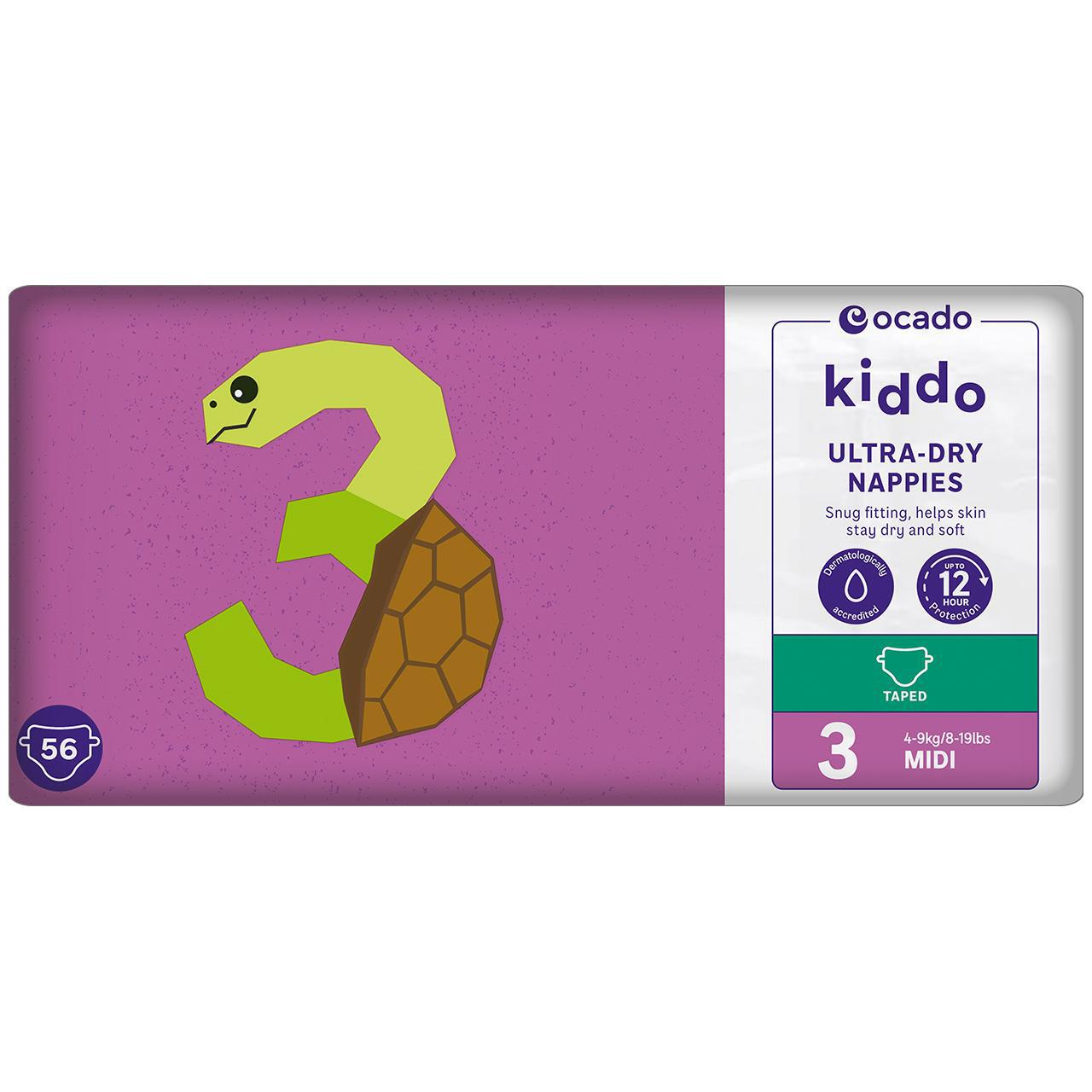 Ocado Kiddo Ultra-Dry Nappies Size 3 (4-9kg) 56 per pack