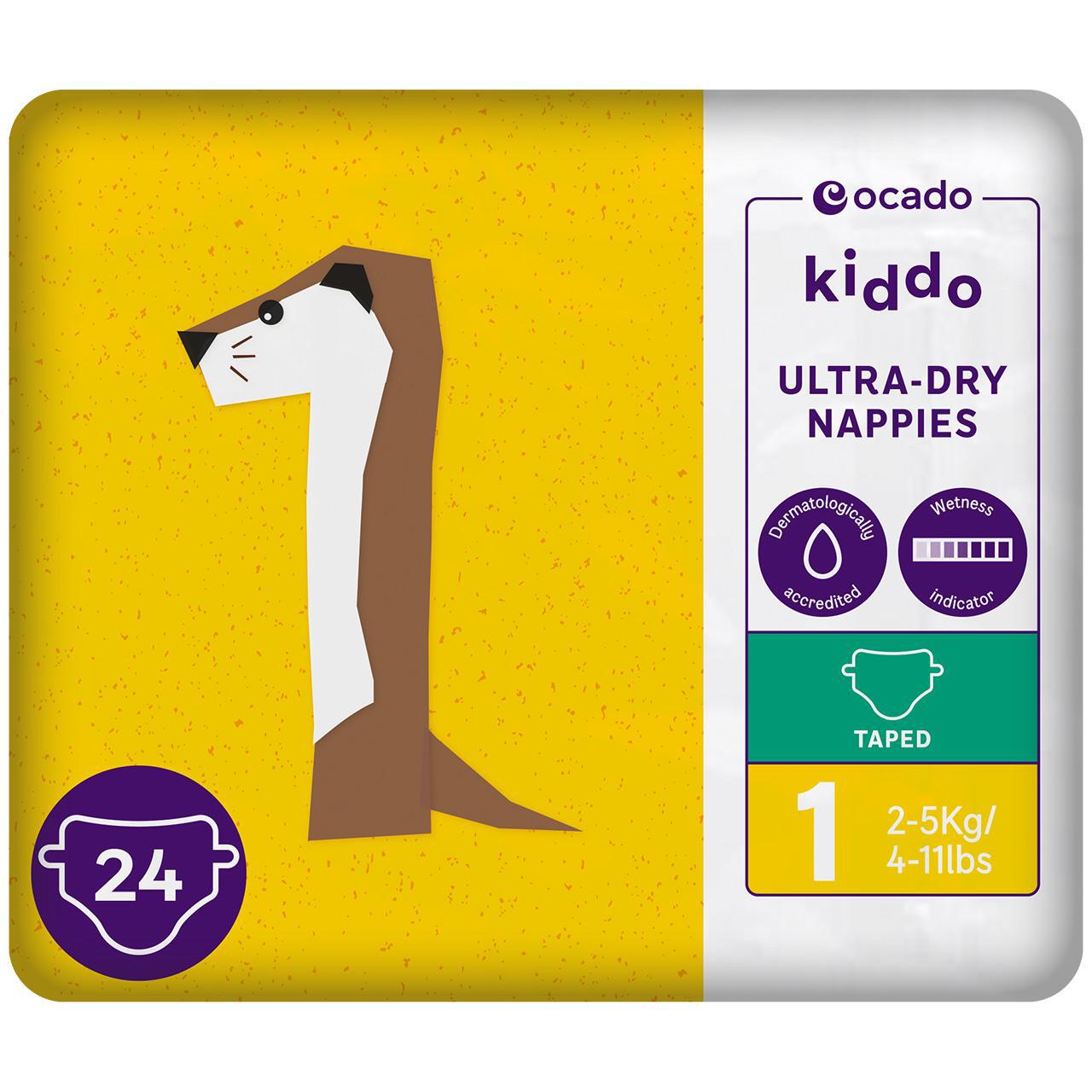 Ocado Kiddo Ultra-Dry Nappies Size 1 (2-5kg) 24 per pack