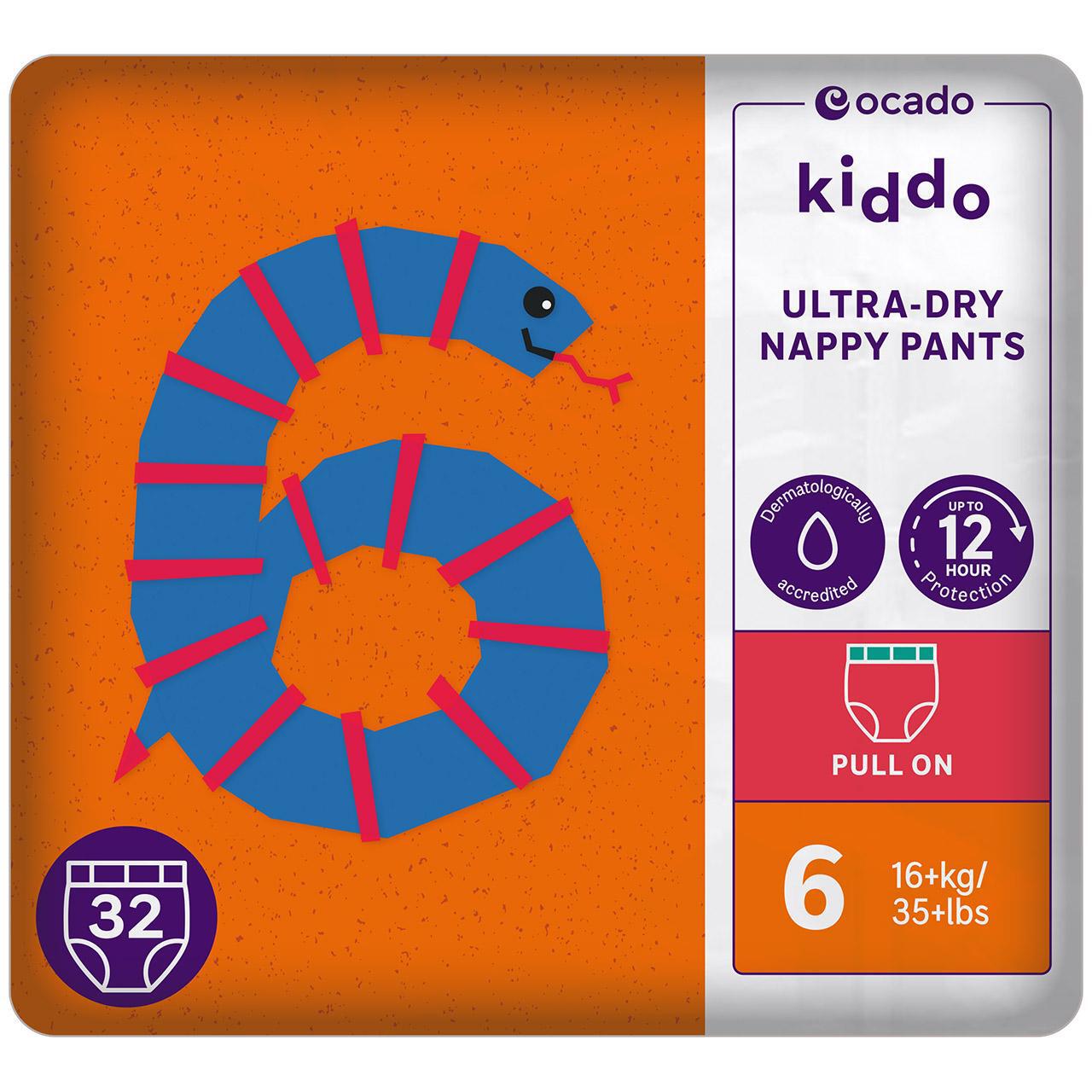 Ocado Kiddo Ultra-Dry Nappy Pants Size 6 (16kg+) 32 per pack