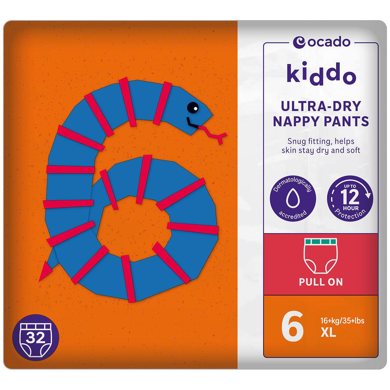 Ocado Kiddo Ultra-Dry Nappy Pants Size 6 (16kg+) 32 per pack