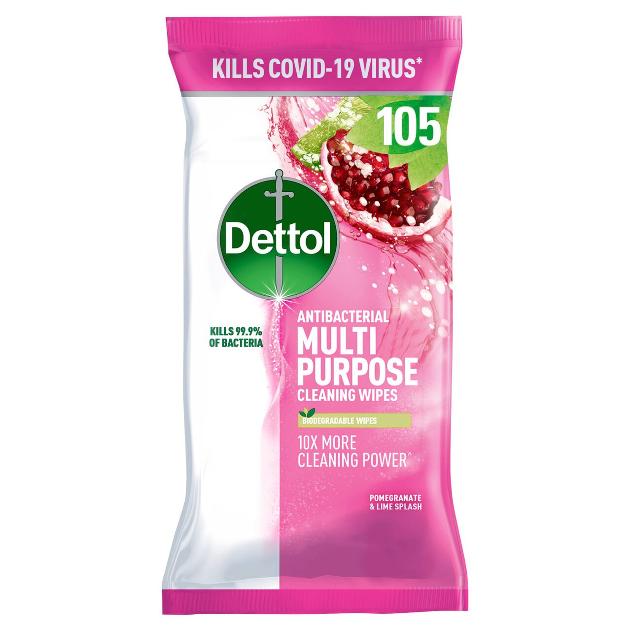 Dettol Antibacterial Biodegradable Pomegranate and Lime Multi Surface Wipes 3 x 105 per pack