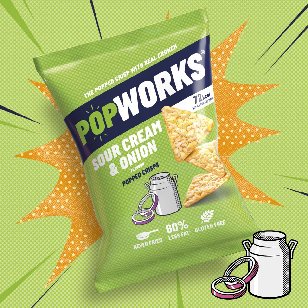 PopWorks Sour Cream & Onion Popped Crisps Sharing Bag 85g