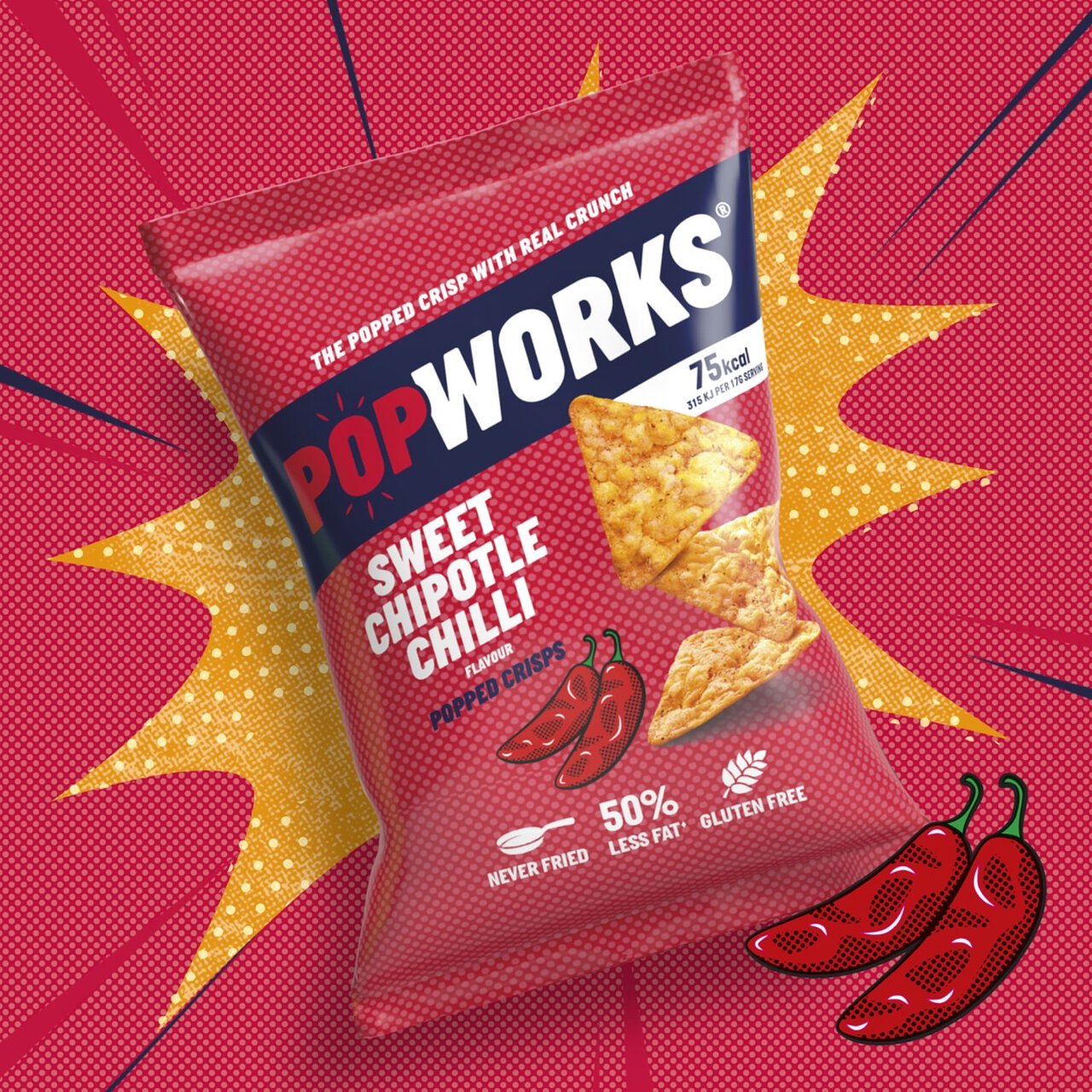 PopWorks Sweet Chipotle Chilli Popped Crisps Sharing Bag 85g