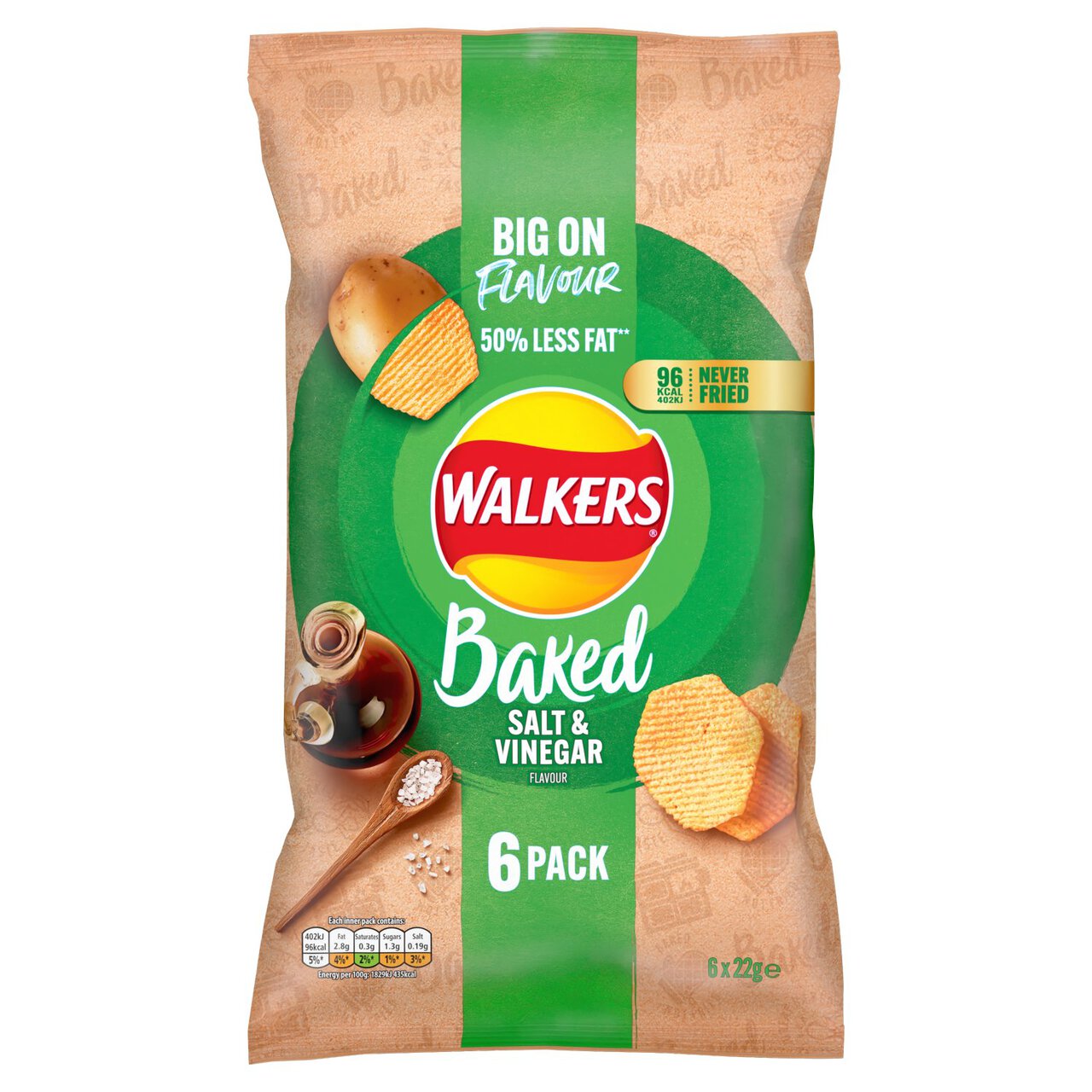 Walkers Baked Salt & Vinegar Multipack Snacks 6 per pack