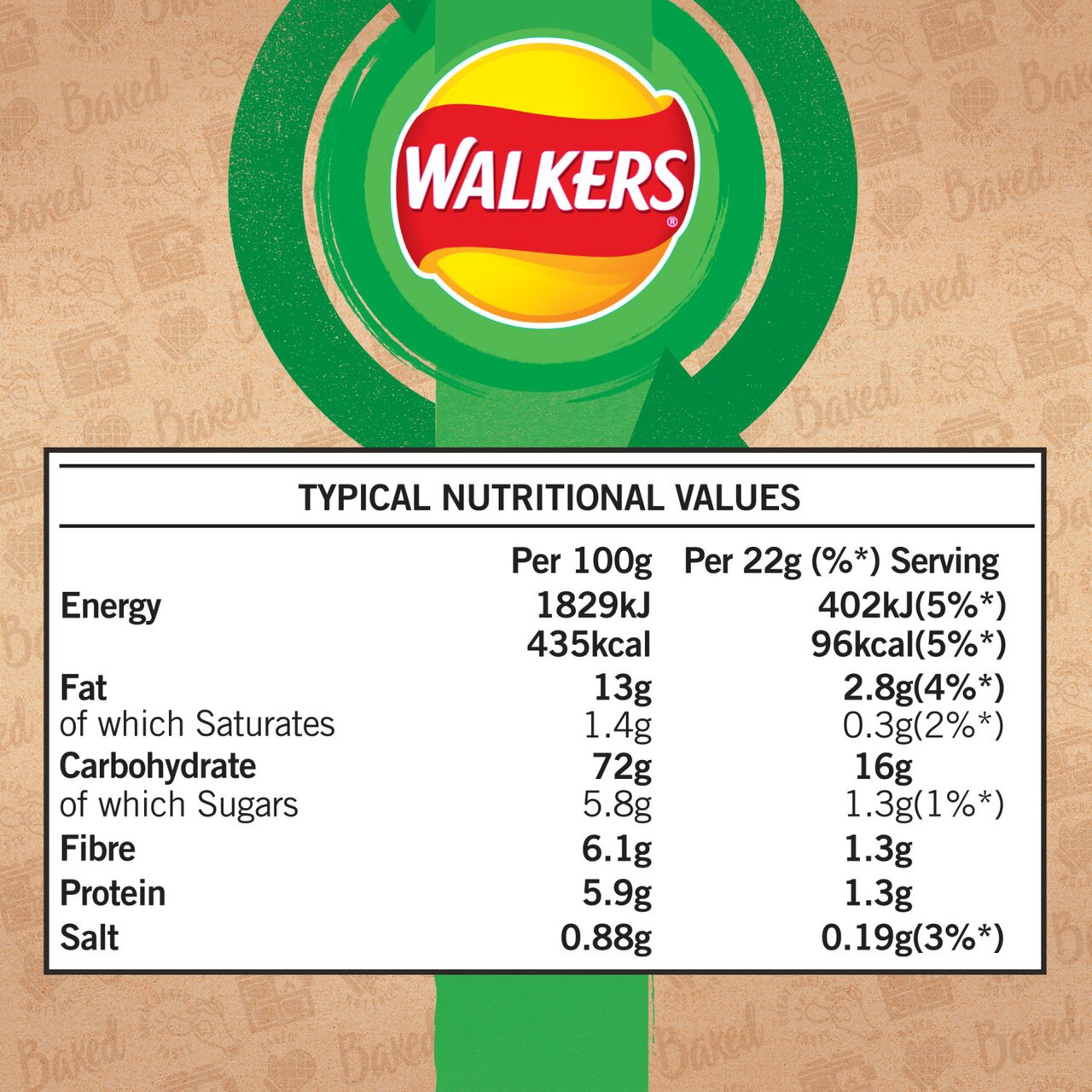 Walkers Baked Salt & Vinegar Multipack Snacks 6 per pack