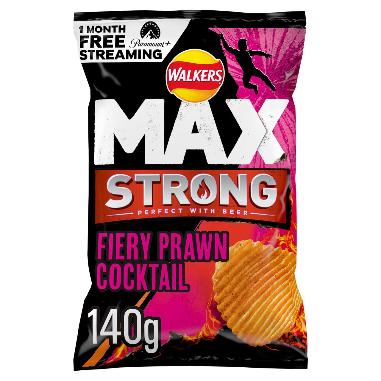 Walkers Max Strong Fiery Prawn Cocktail Sharing Crisps 140g