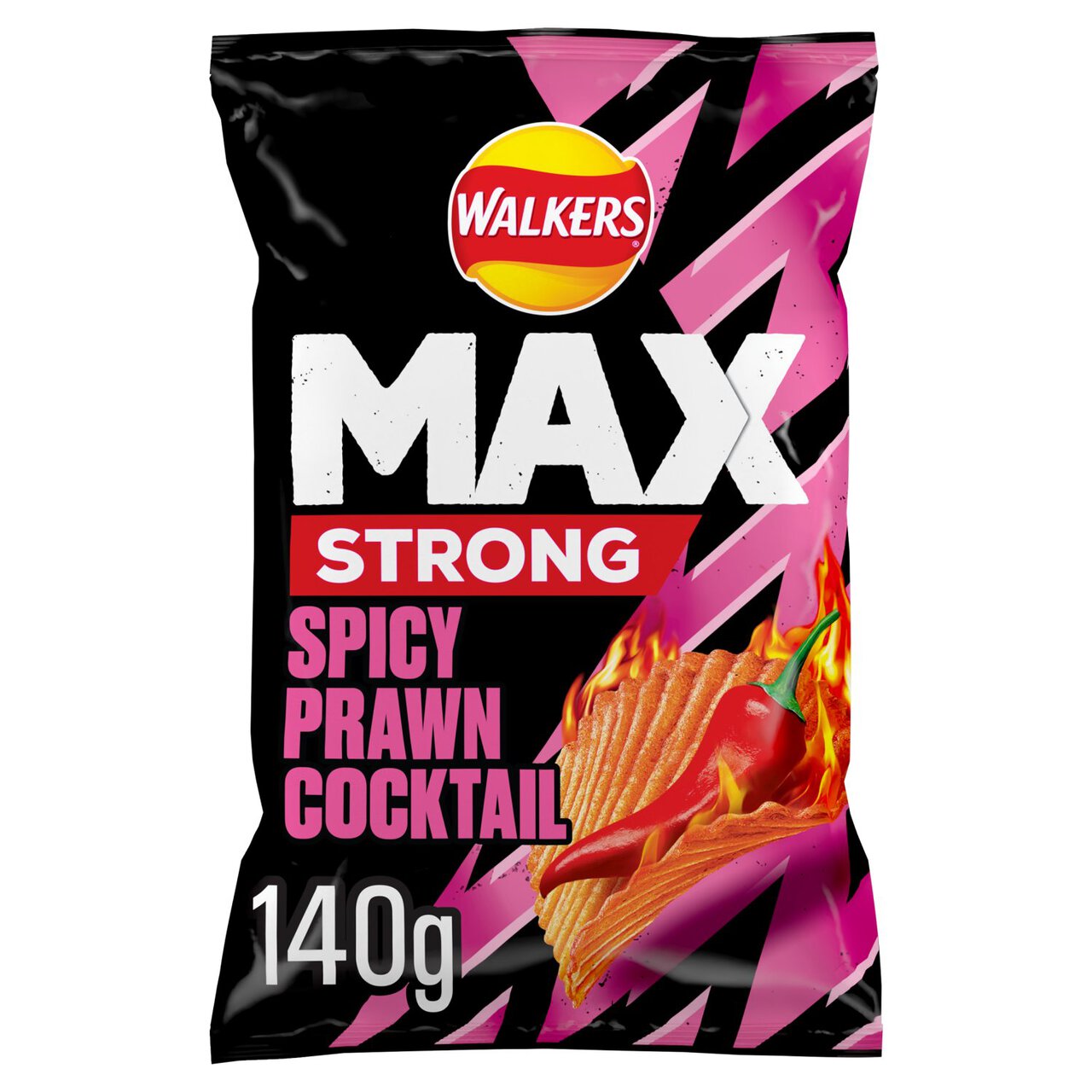 Walkers Max Strong Fiery Prawn Cocktail Sharing Bag Crisps 140g