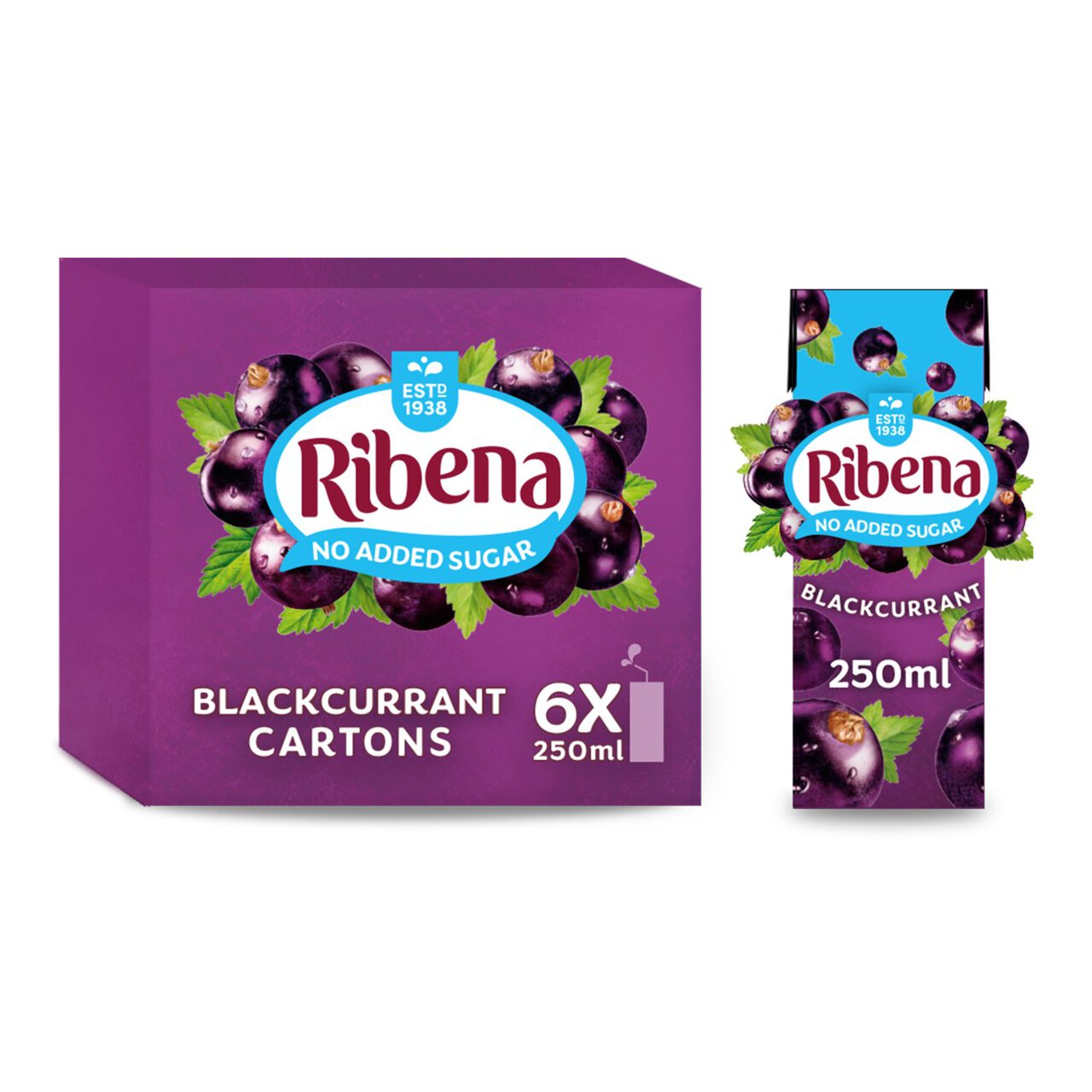 Ribena Blackcurrant No Added Sugar Juice cartons 6 x 250ml