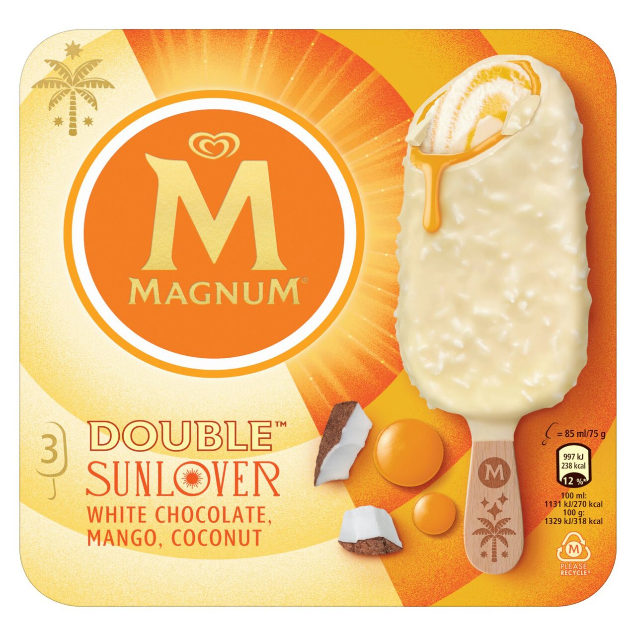 Magnum Sunlover White Chocolate, Coconut & Mango Ice Cream Lollies 3 x 85ml