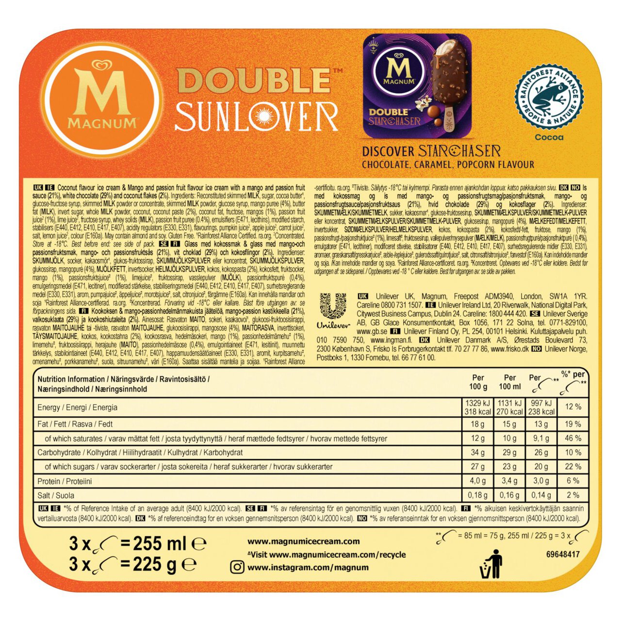 Magnum Sunlover White Chocolate, Coconut & Mango Ice Cream Lollies 3 x 85ml