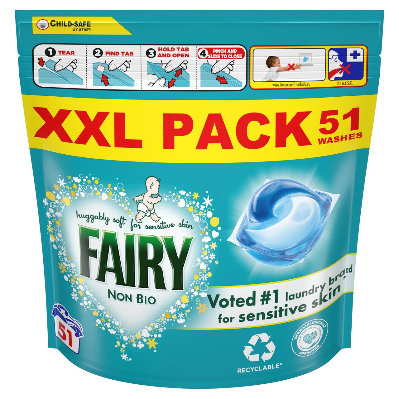 Fairy Non Bio Pods Washing Liquid Capsules for Sensitive Skin 51 Washes 51 per pack