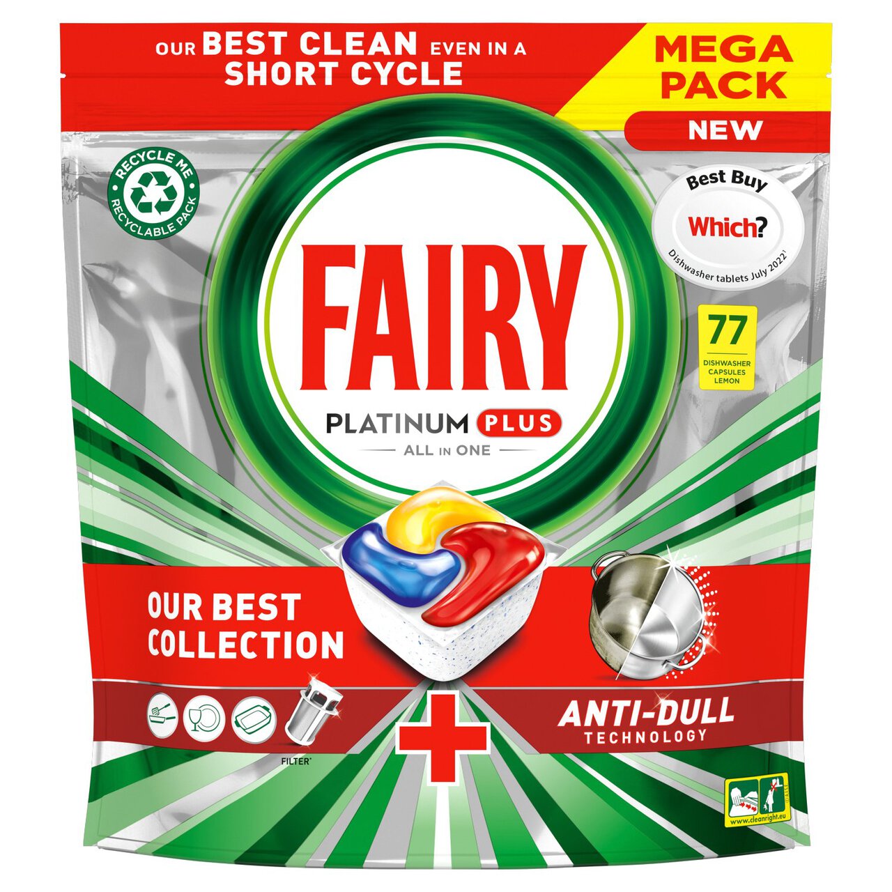 Fairy Platinum Plus Lemon Dishwasher Tablets 77 per pack