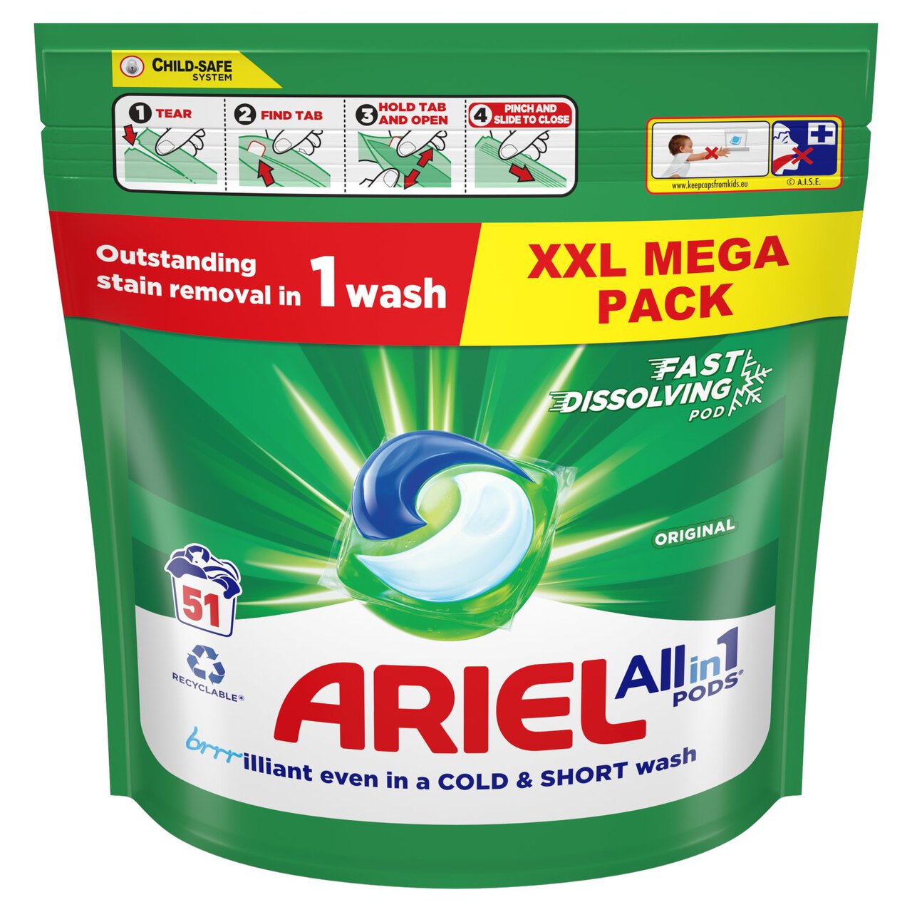 Ariel Original All-in-1 Pods Washing Liquid Capsules 51 Washes 51 per pack