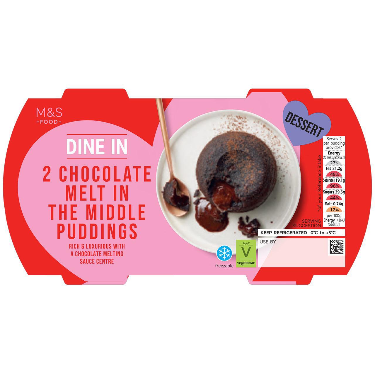M&S 2 Chocolate Melt in the Middle Puddings 310g