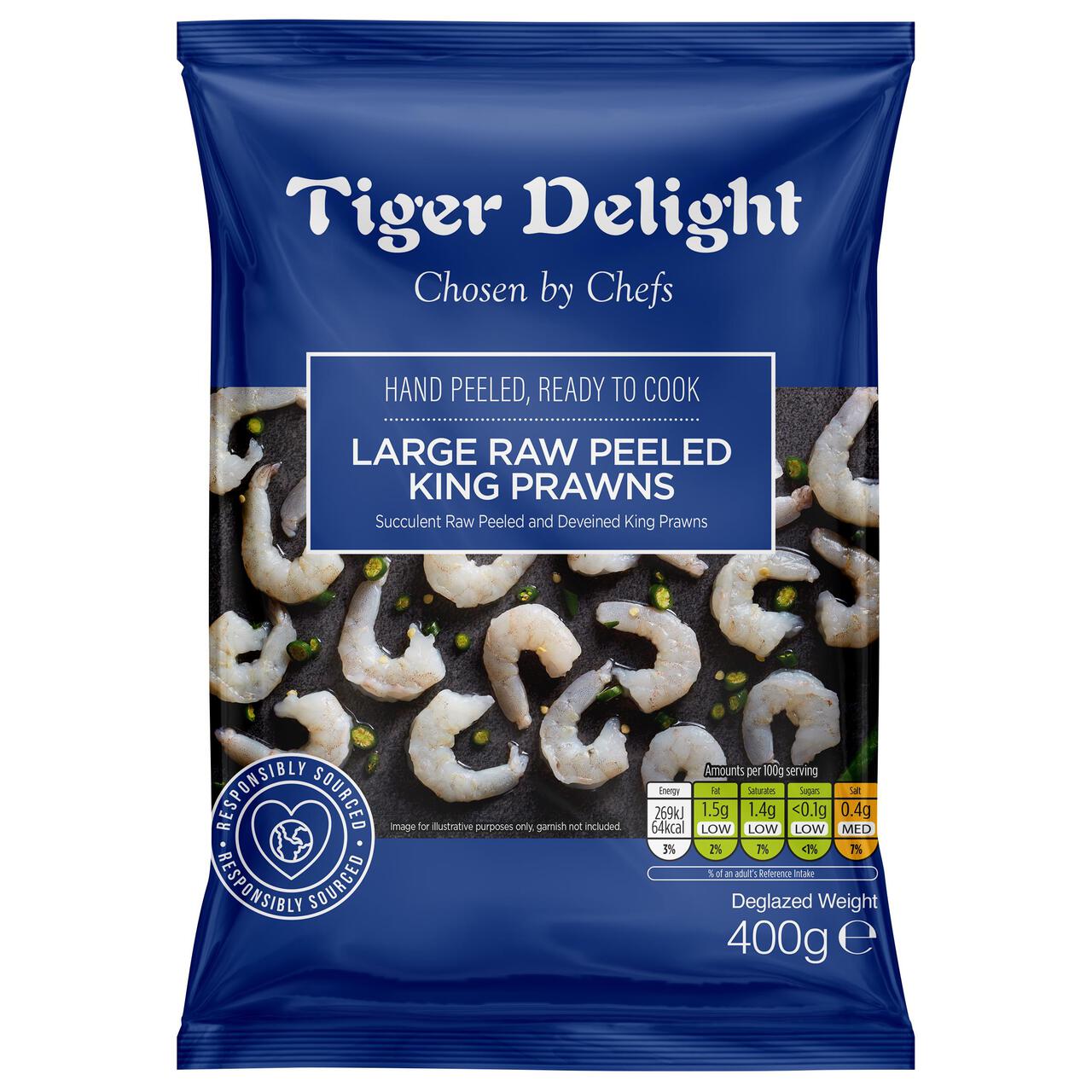 Tiger Delight Large Raw Peeled King Prawns 400g