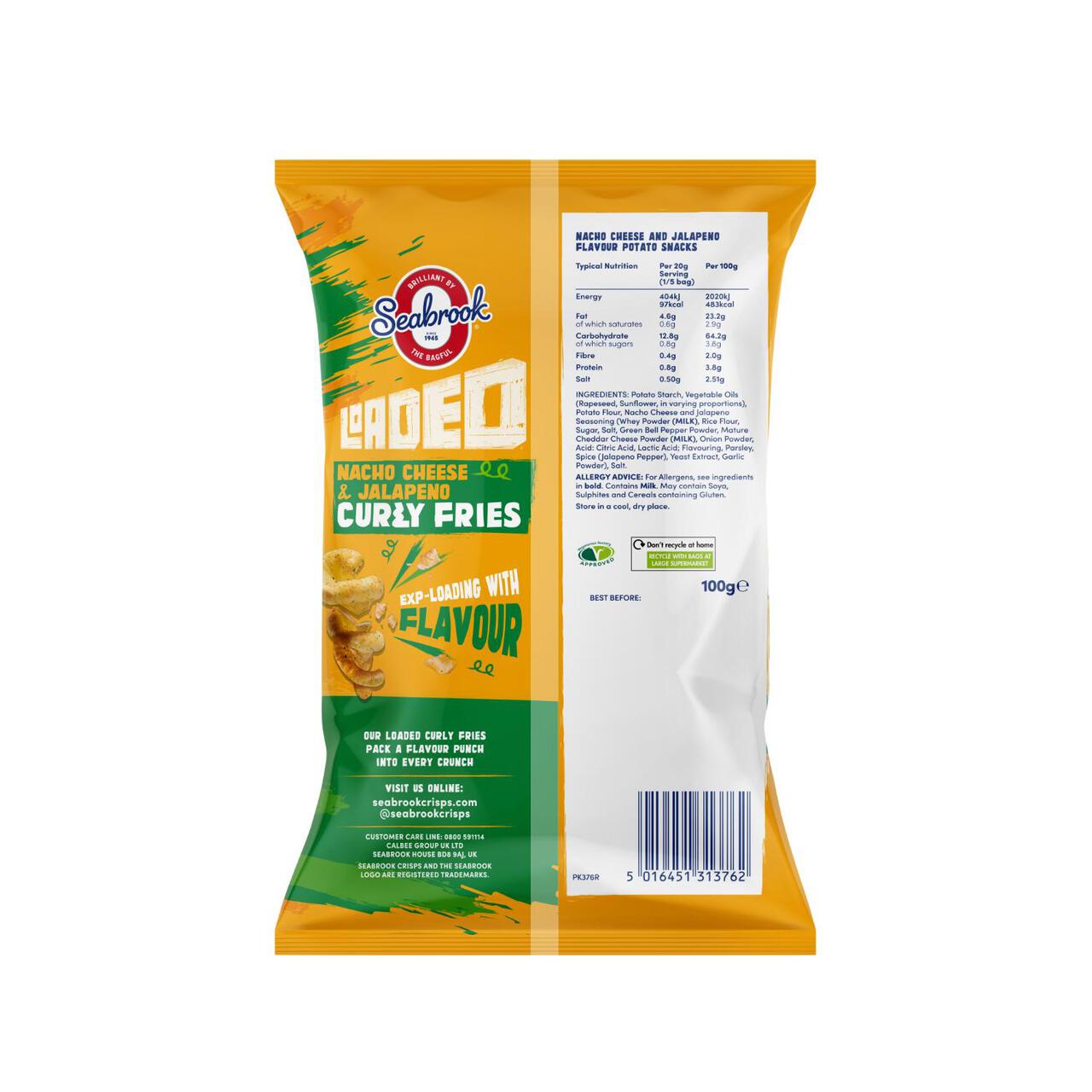 Seabrook Loaded Curly Fries Nacho Cheese & Jalapeno 100g