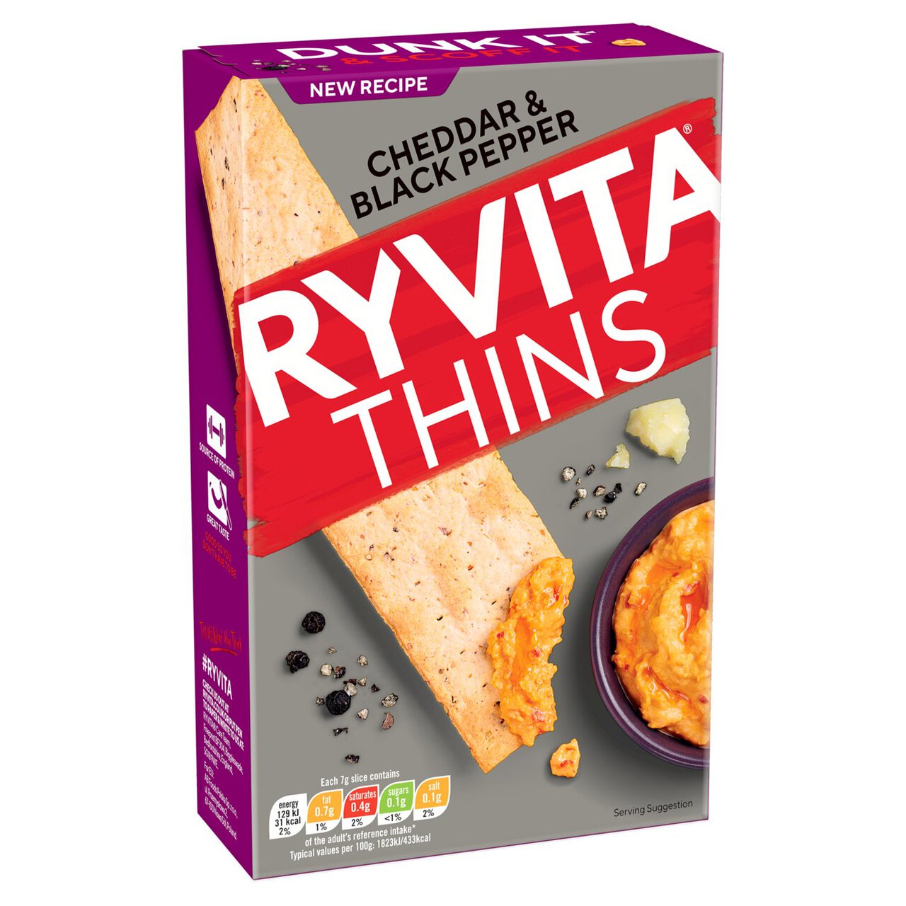 Ryvita Thins Cheddar & Black Pepper Flatbread Crackers 125g