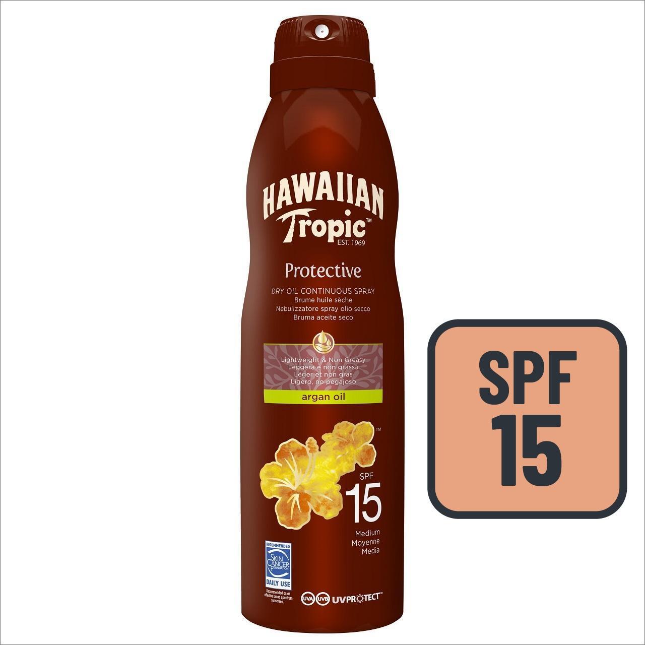 Hawaiian Tropic SPF 15 Protective Dry Oil Continuous Sun Spray Oil 200ml