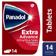 Panadol Extra Advance 500mg Paracetamol Caffeine Pain Relief Tablets 14 per pack