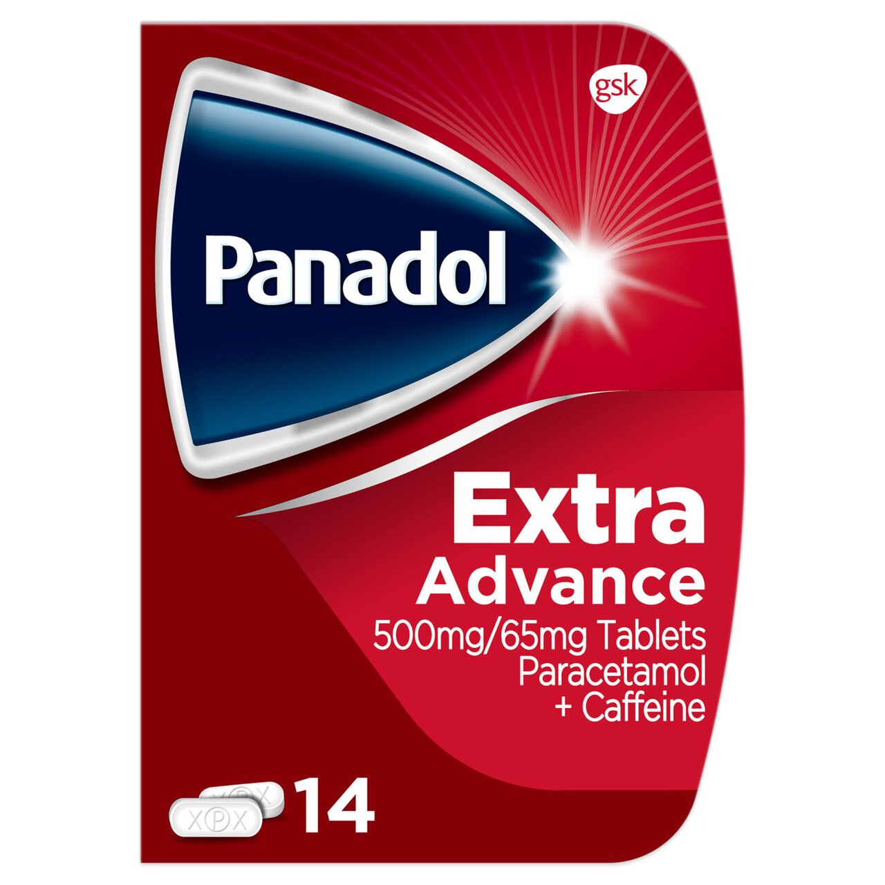 Panadol Extra Advance 500mg Paracetamol Caffeine Pain Relief Tablets 14 per pack
