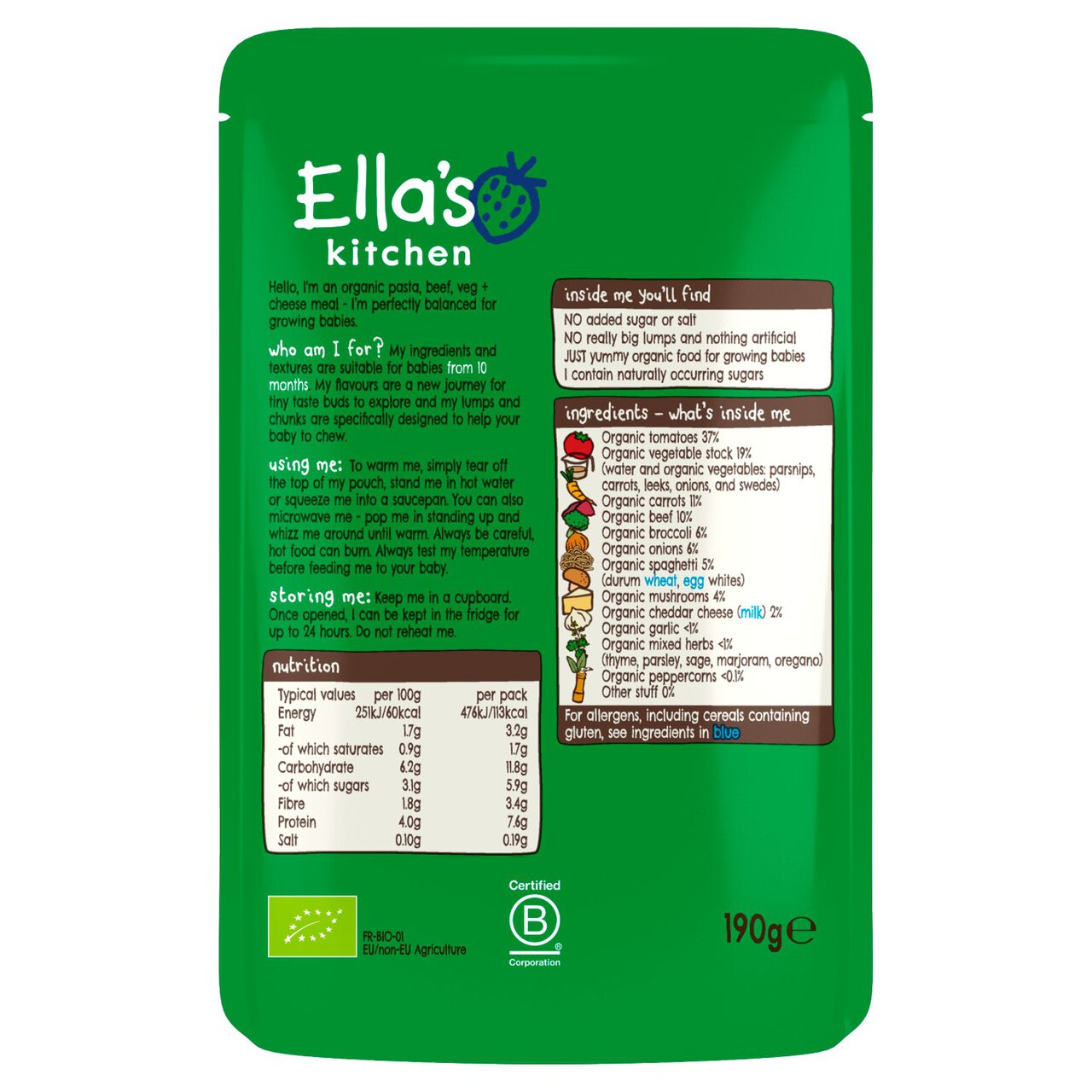 Ella's Kitchen Spag Bol with Cheese Baby Food Pouch 10+ Months 190g