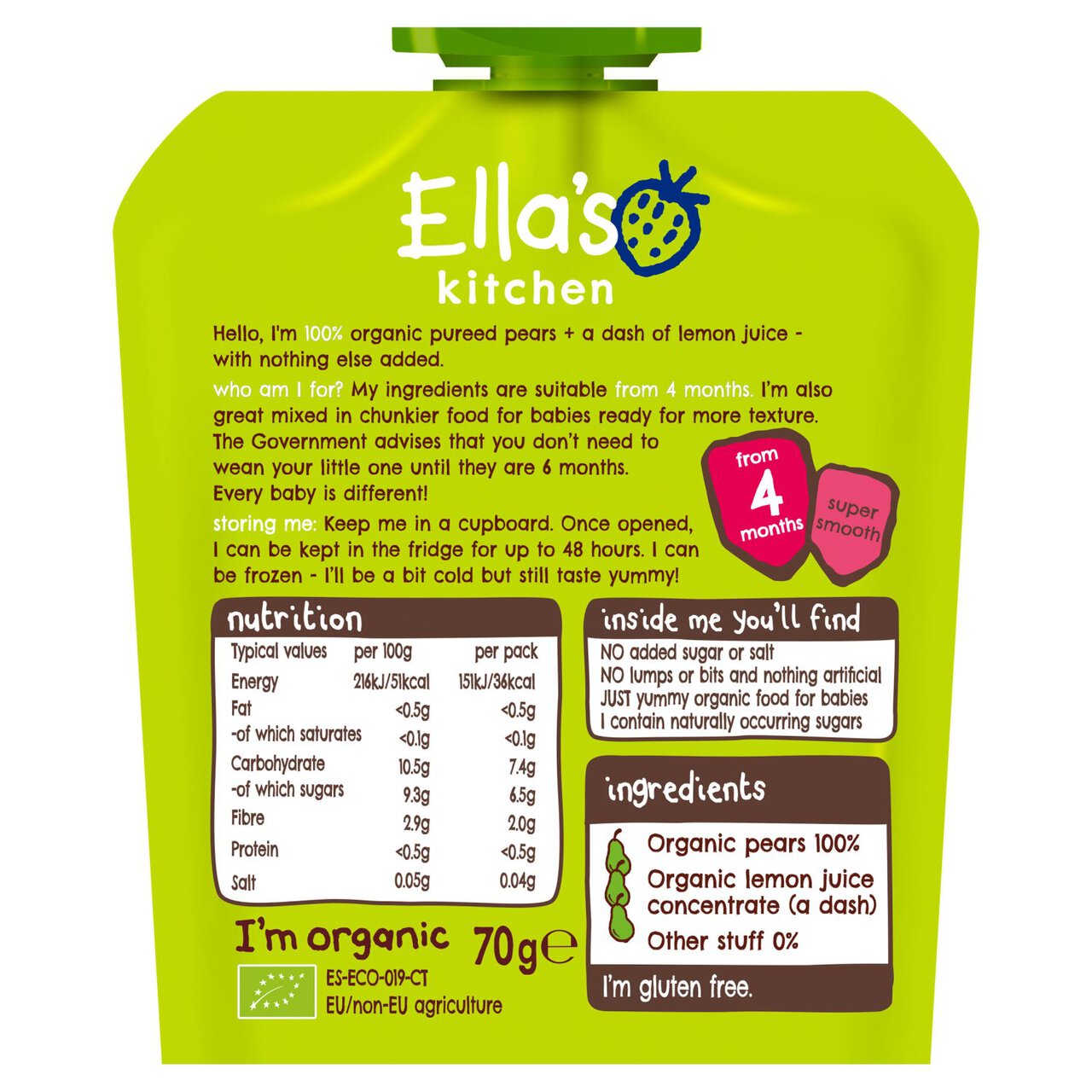 Ella's Kitchen Pears Pears Pears First Tastes Baby Food Pouch 4+ Months 70g