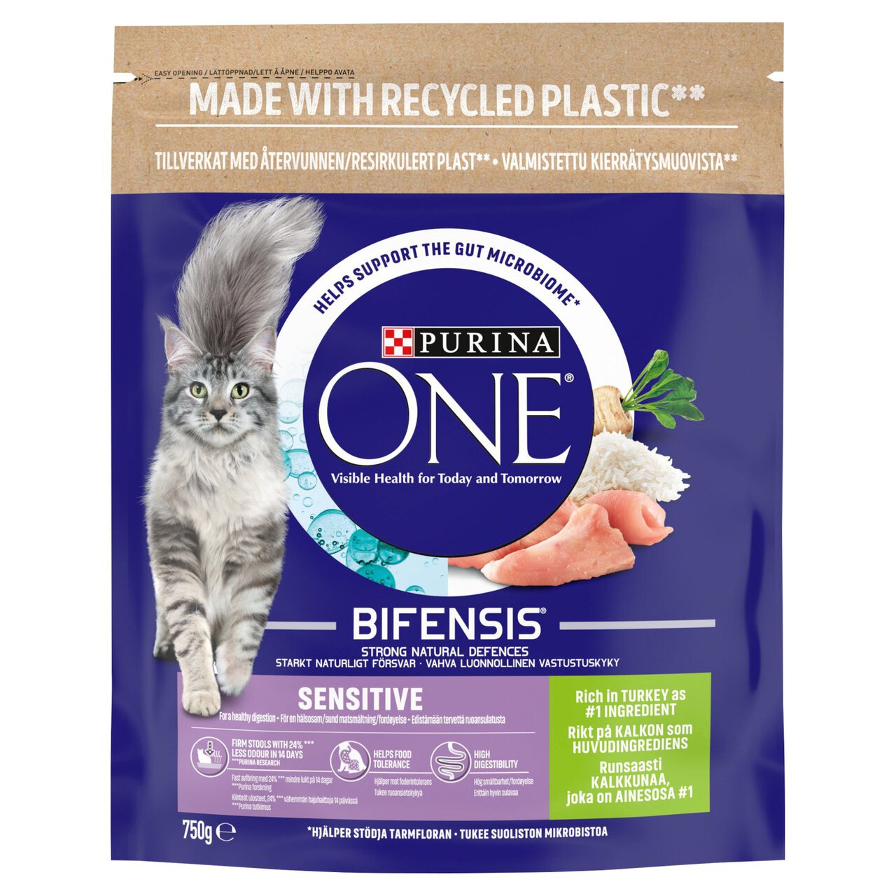 Purina ONE Sensitive Dry Cat Food Turkey and Rice 750g