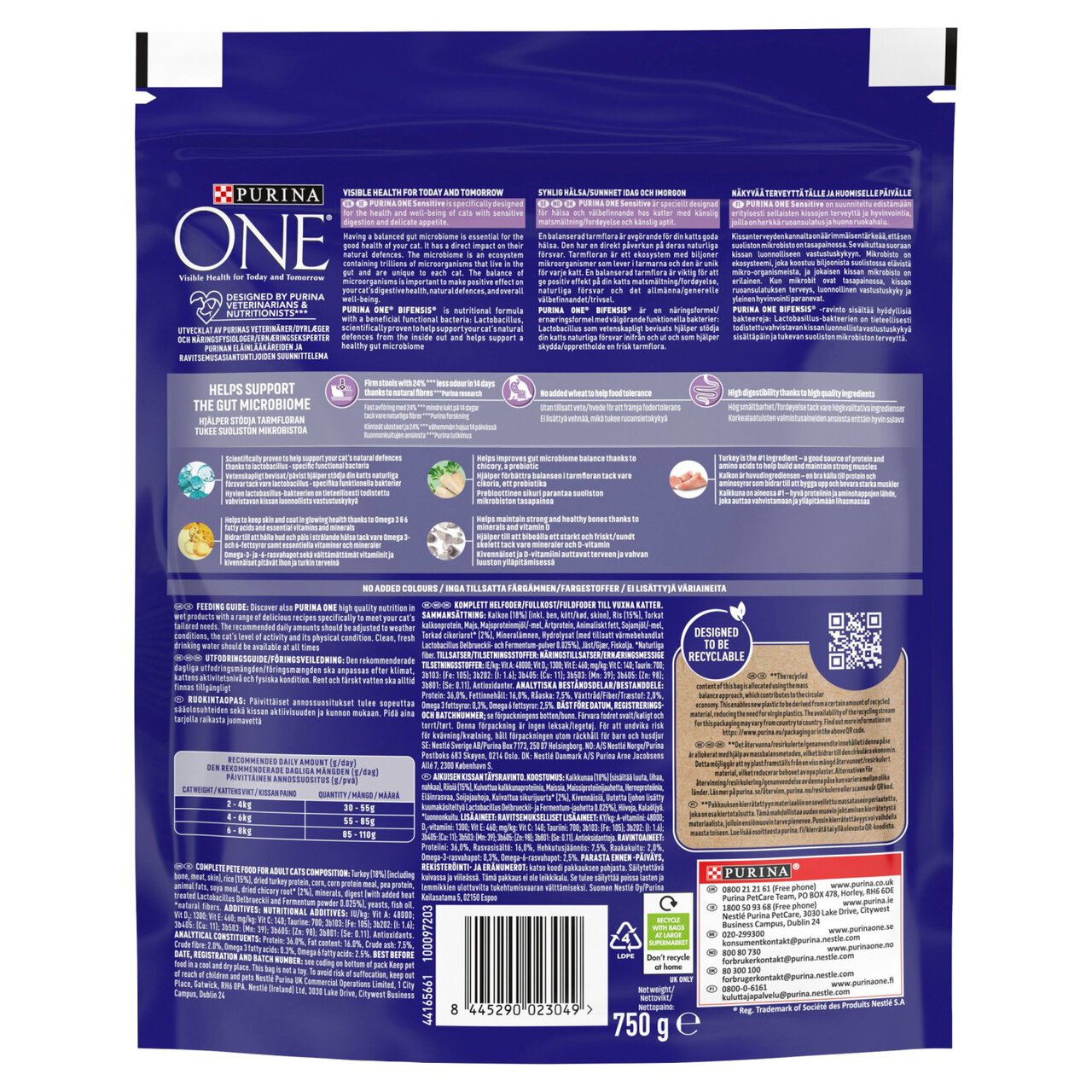 Purina ONE Sensitive Dry Cat Food Turkey and Rice 750g