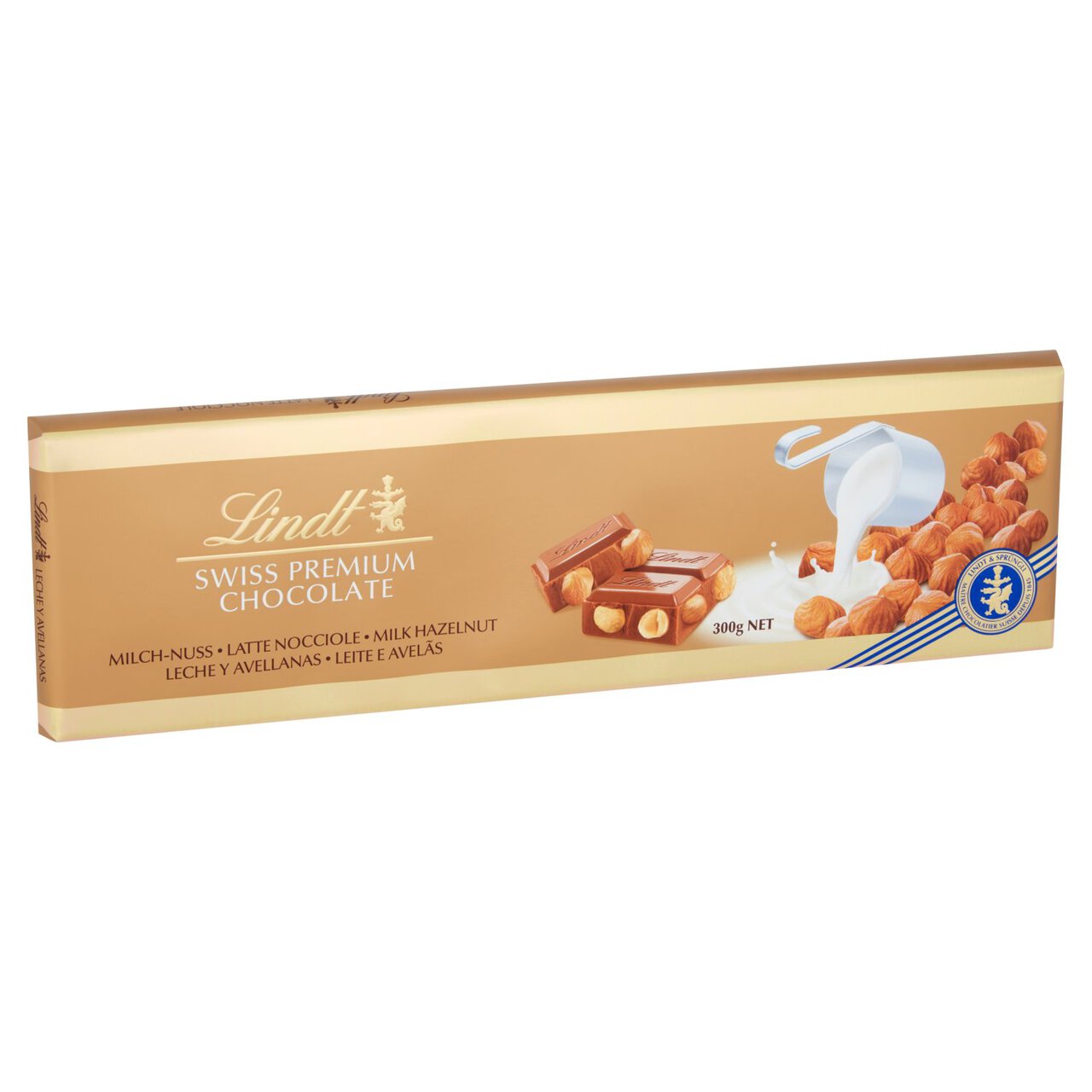 Lindt Gold Bar Milk Chocolate & Hazelnut 300g