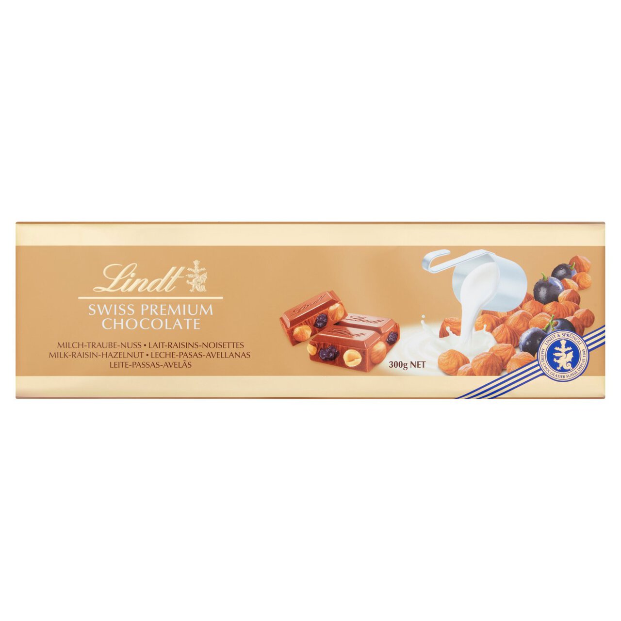 Lindt Gold Bar Milk Chocolate, Hazelnut & Raisin 300g