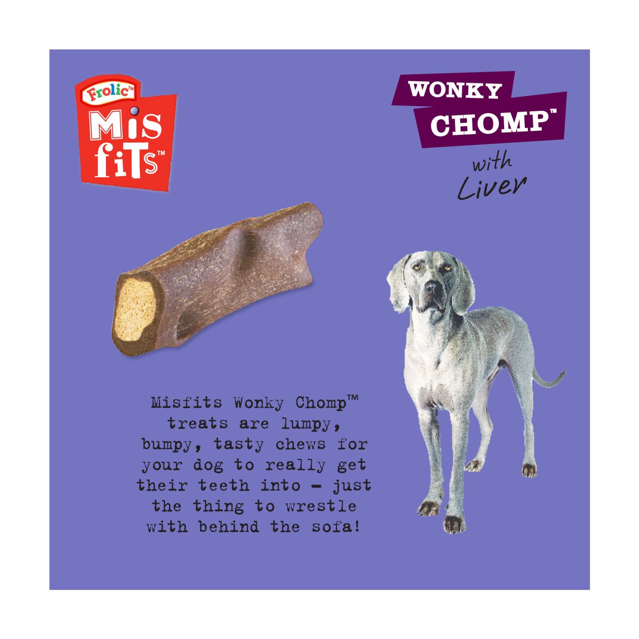 Misfits Wonky Chomp Adult Medium Dog Treats Liver 2 Stick 170g 2 x 85g