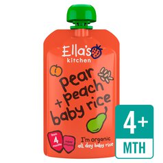 Ella's Kitchen Pear & Peach Organic Baby Rice Pouch, 4 mths+ 120g