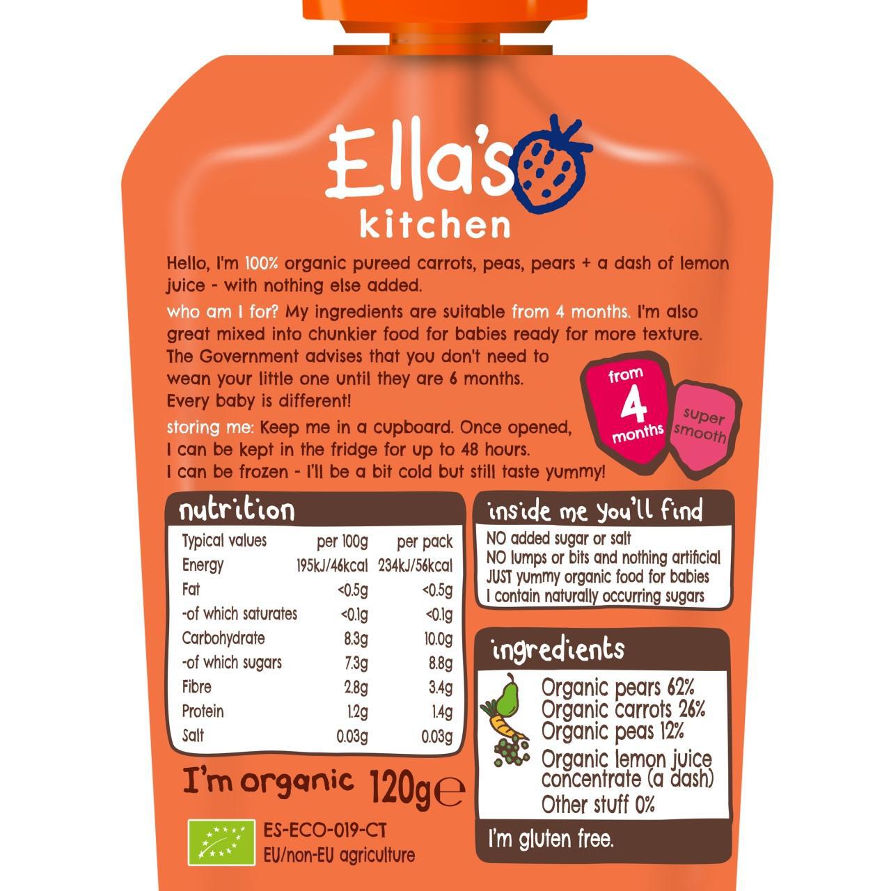 Ella's Kitchen Carrots, Peas and Pears Baby Food Pouch 4+ Months 120g