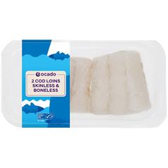 Ocado 2 Cod Loins Skinless & Boneless Typically: 375g