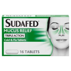 Sudafed Mucus Relief Triple Action Cold & Flu Tablets 16 per pack