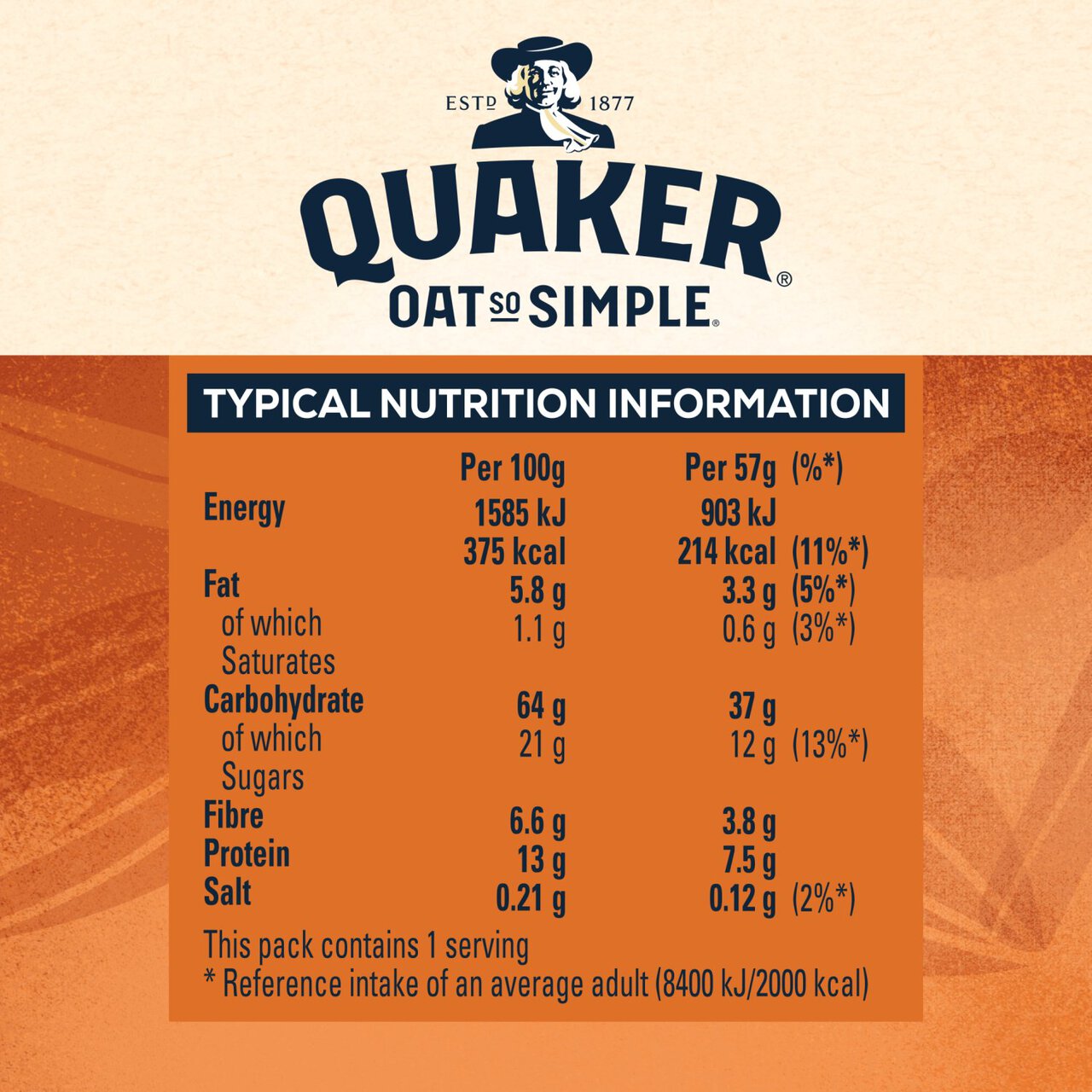 Quaker Oat So Simple Sweet Cinnamon Porridge Cereal Pot 57g