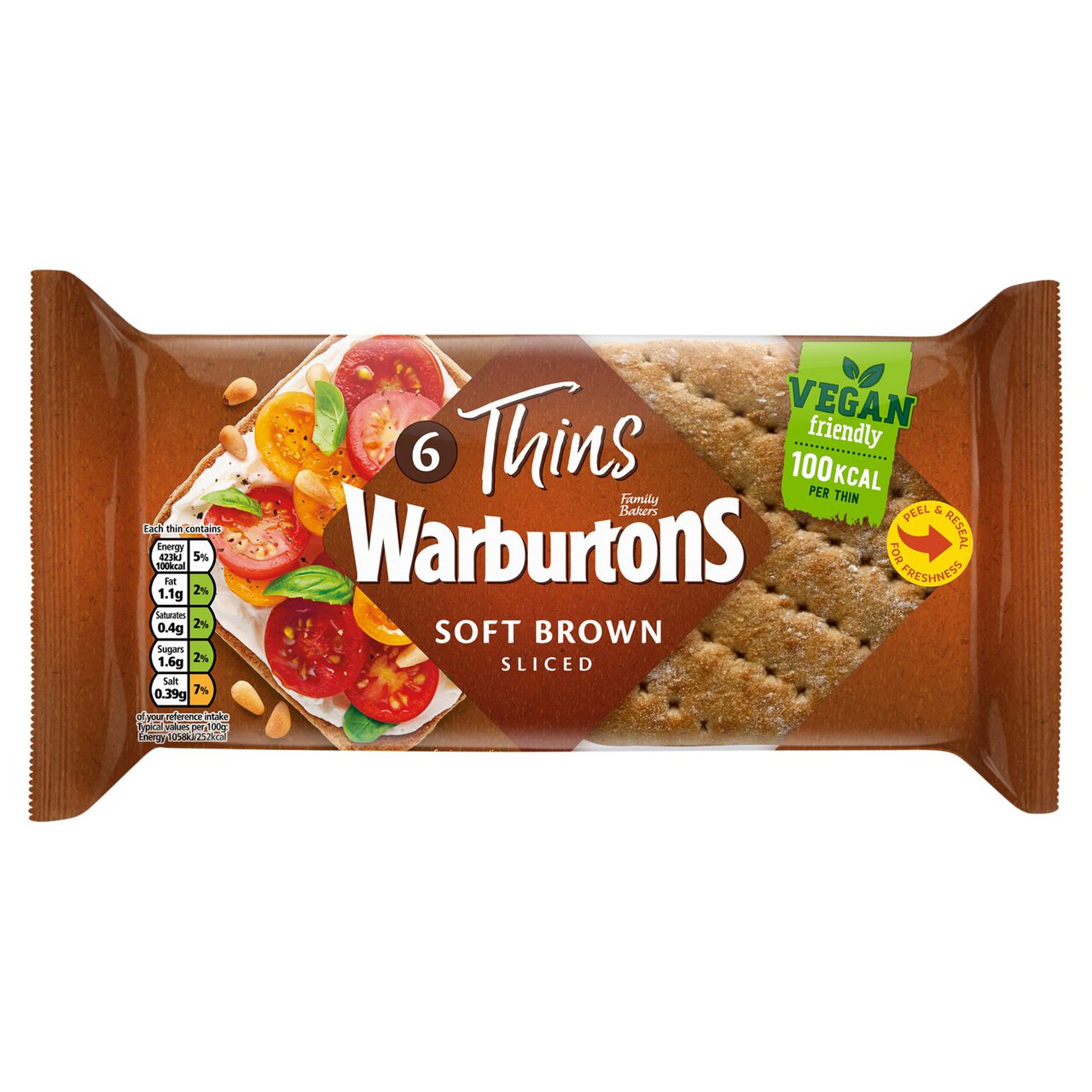 Warburtons Brown Sandwich Thins 6 per pack