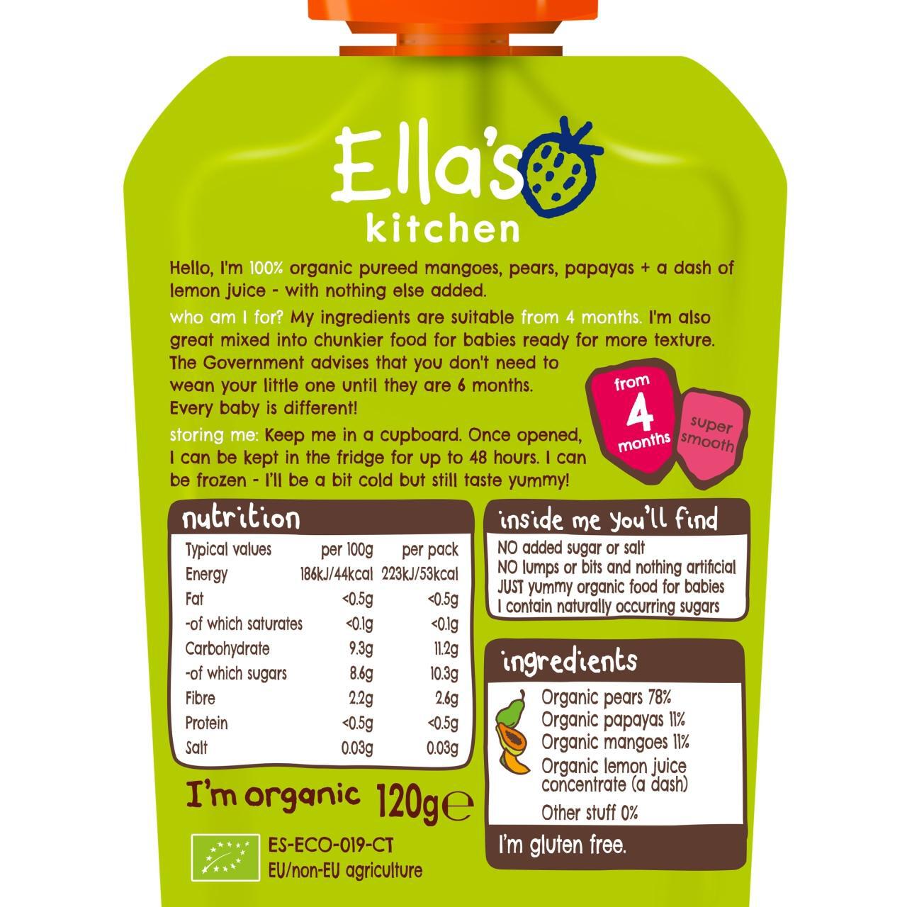 Ella's Kitchen Mangoes, Pears and Papaya Baby Food Pouch 4+ Months 120g