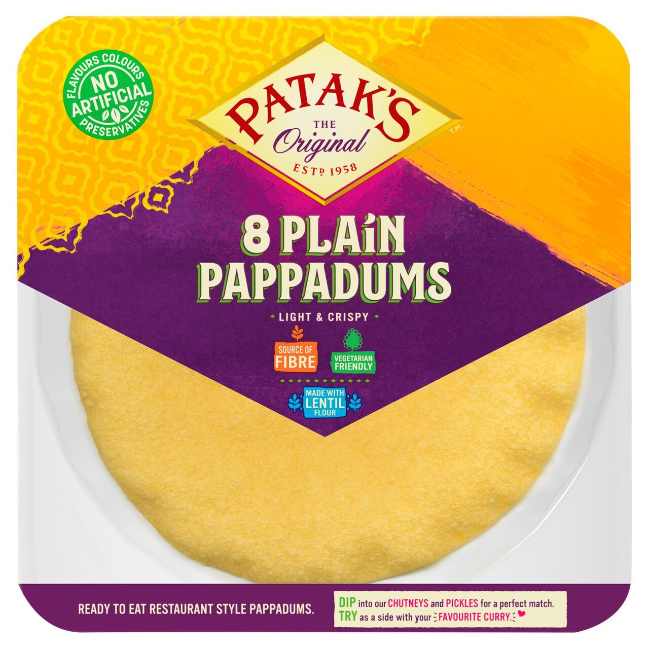 Patak's Plain Pappadums 8 per pack