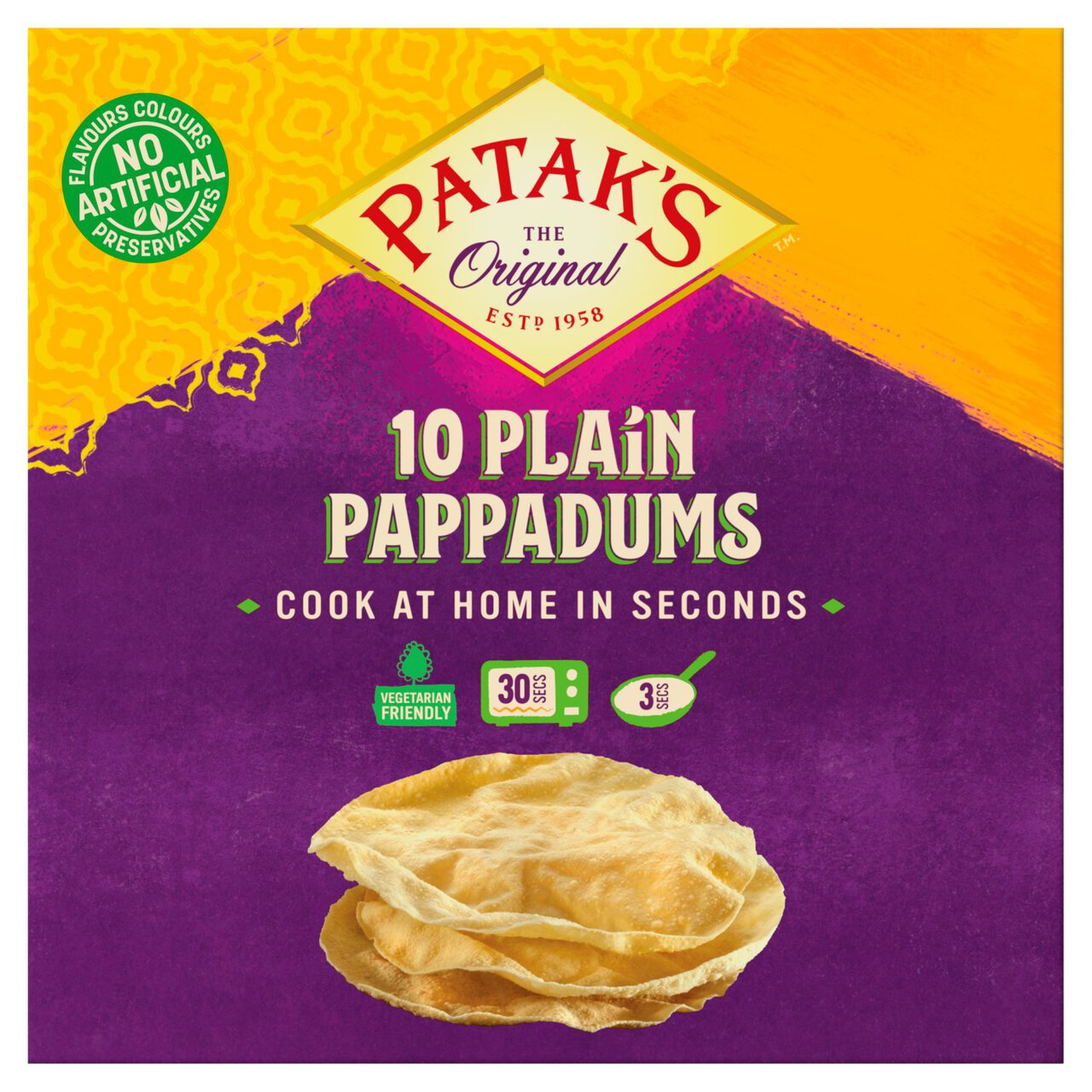 Patak's Plain Cook at Home Pappadums x 10 100g