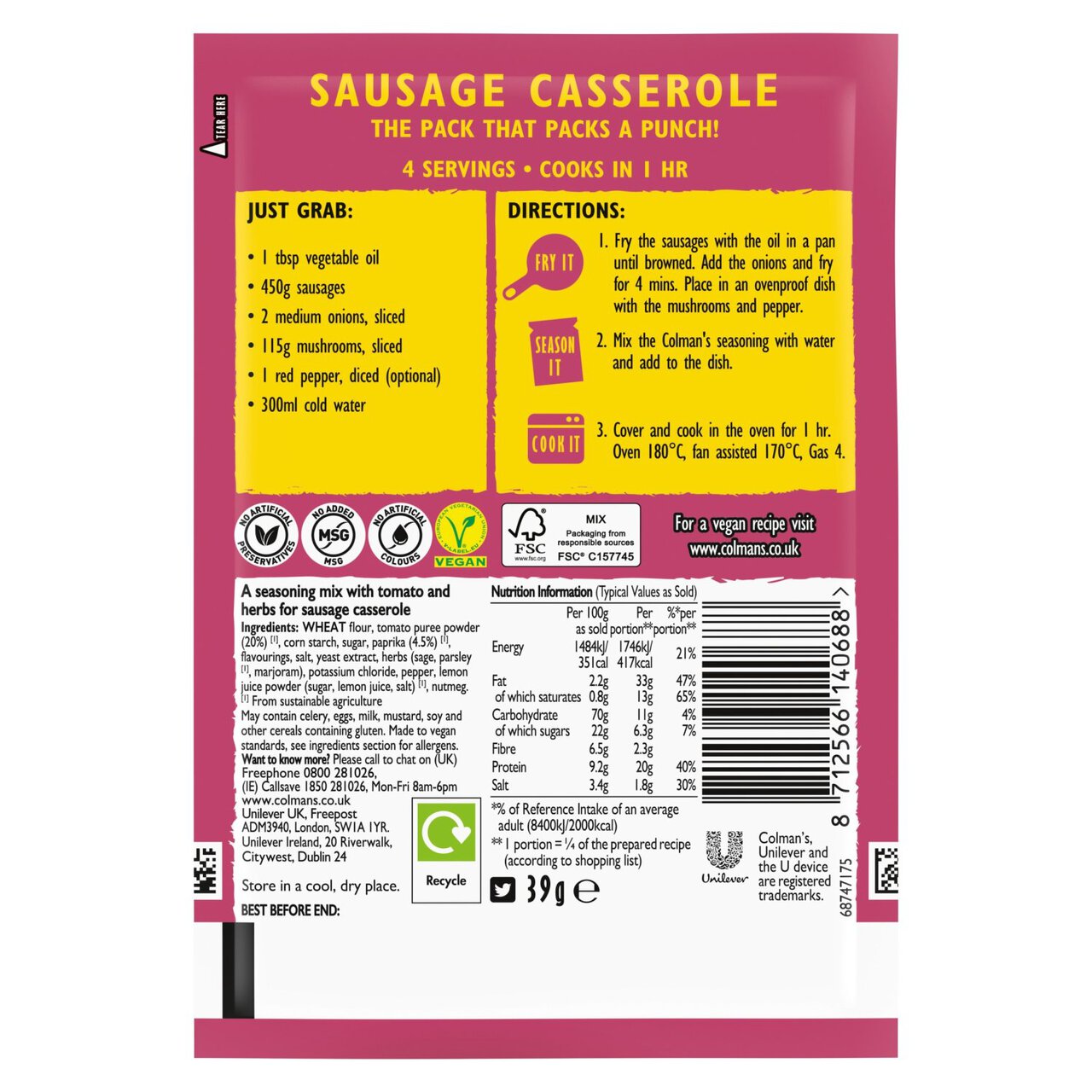Colman's Sausage Casserole Recipe Mix 45g